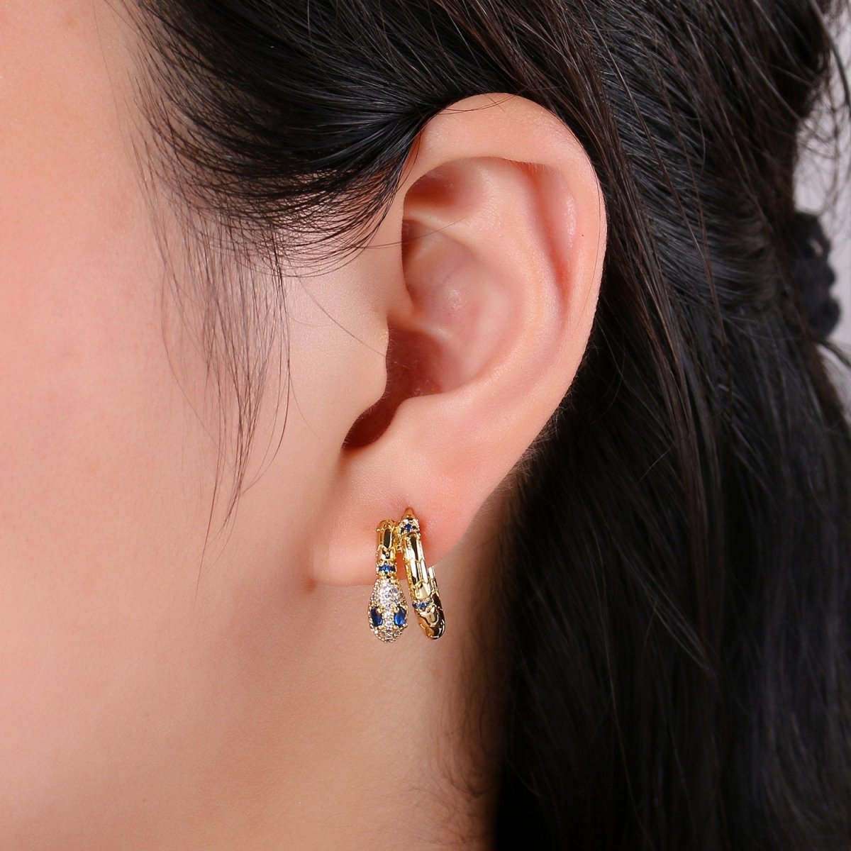 SNAKE hoops - snake earrings - green and blue earrings - 14K Huggie hoops Q-138 Q-139 - DLUXCA