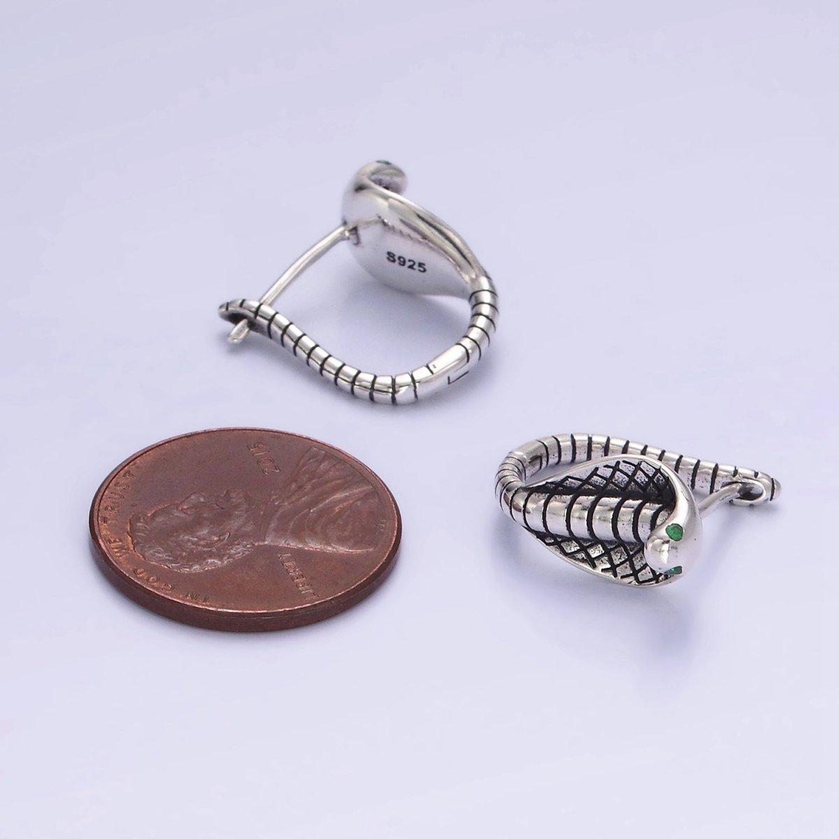 Snake Huggie Hoop in Sterling Silver Serpent Cobra Hoop Earrings SL-481 - DLUXCA