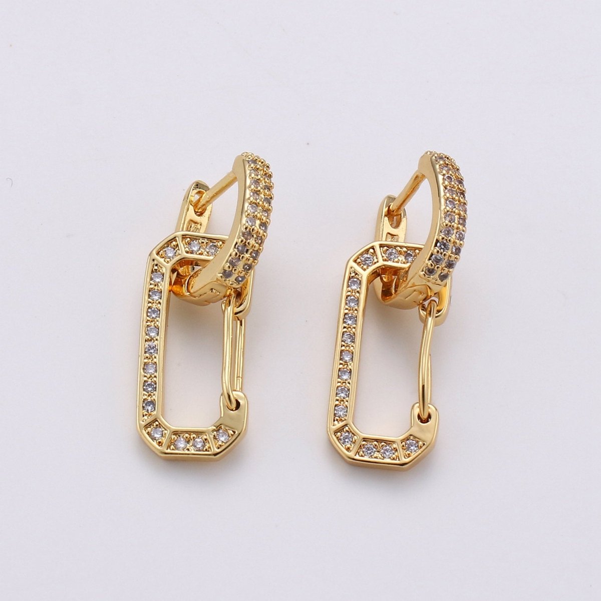 Snap Hook Earring Micro Pave Earring 24k Gold filled Cubic Zirconia Gemstone Gold Statement earring K-581 - DLUXCA