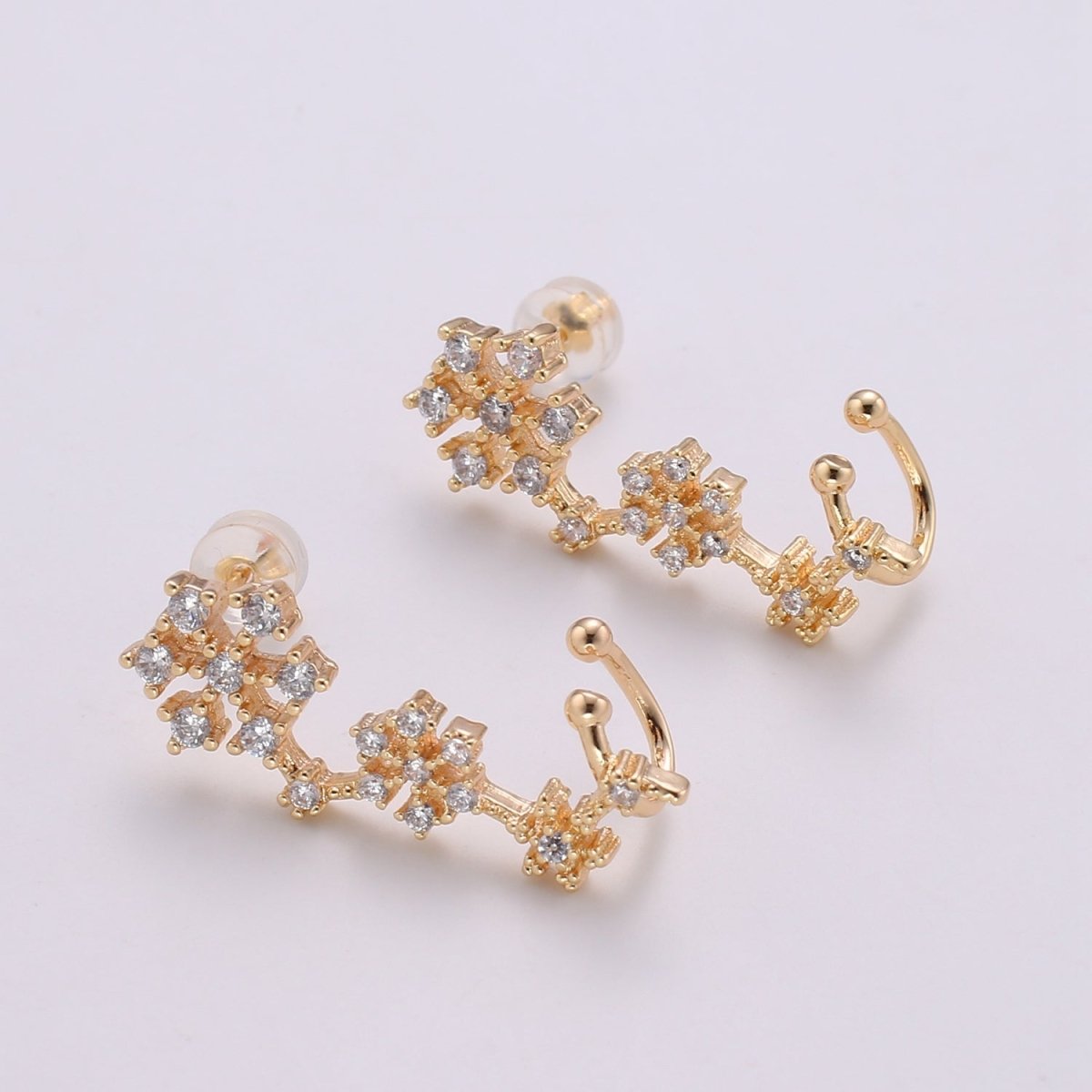 Snow Ear climbers, Gold Ear climber, Gold Snow Flake Stud earrings for women, gift for Valentine, ear crawlers every day jewelry AI-140 - DLUXCA