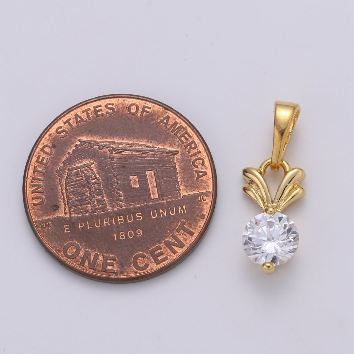 Solitaire 24K Gold Plated Charm, V CZ Pendant ,Single Cubic Mini Pendant J-229 - DLUXCA