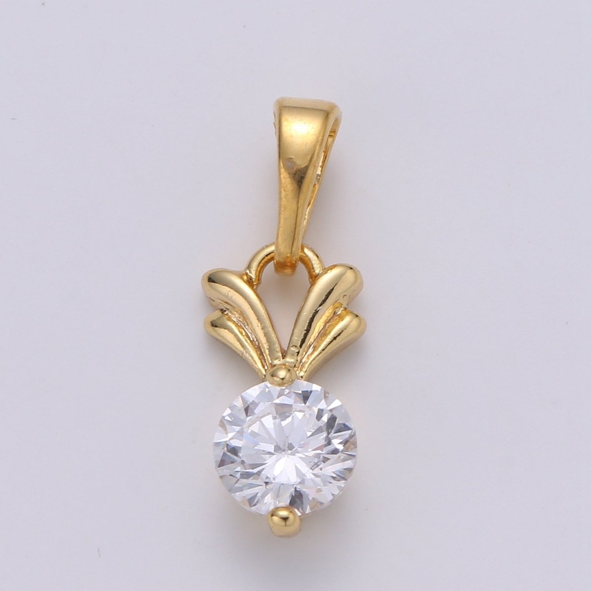 Solitaire 24K Gold Plated Charm, V CZ Pendant ,Single Cubic Mini Pendant J-229 - DLUXCA