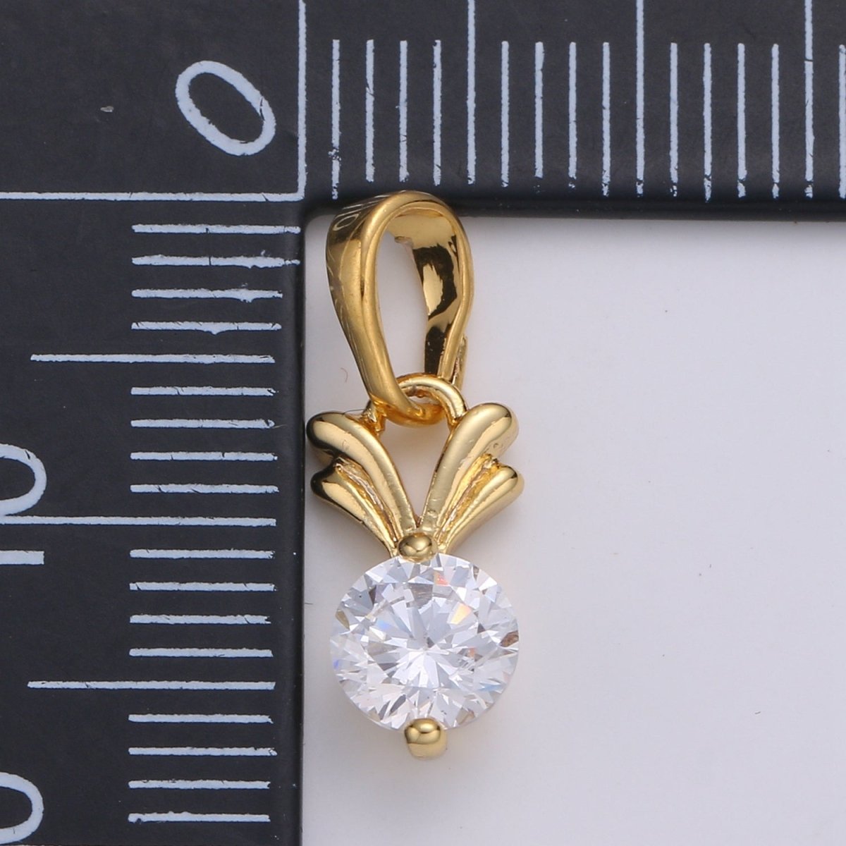 Solitaire 24K Gold Plated Charm, V CZ Pendant ,Single Cubic Mini Pendant J-229 - DLUXCA