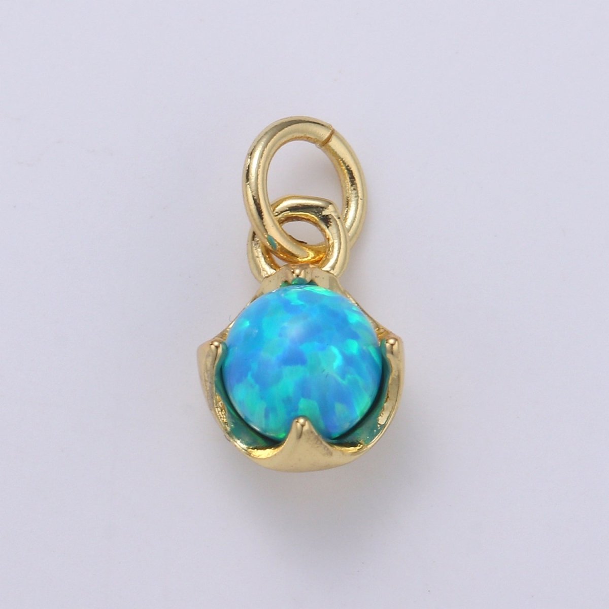 Solitaire Opal Charm, 14K Gold Filled Add on Charm, Round Ball 5mm Diameter Opal Pendant E-037 E-038, E-039, E-040, E-041, E-042, E-043, E-043, E-044, E-045, E-046, E-047, E-048 - DLUXCA