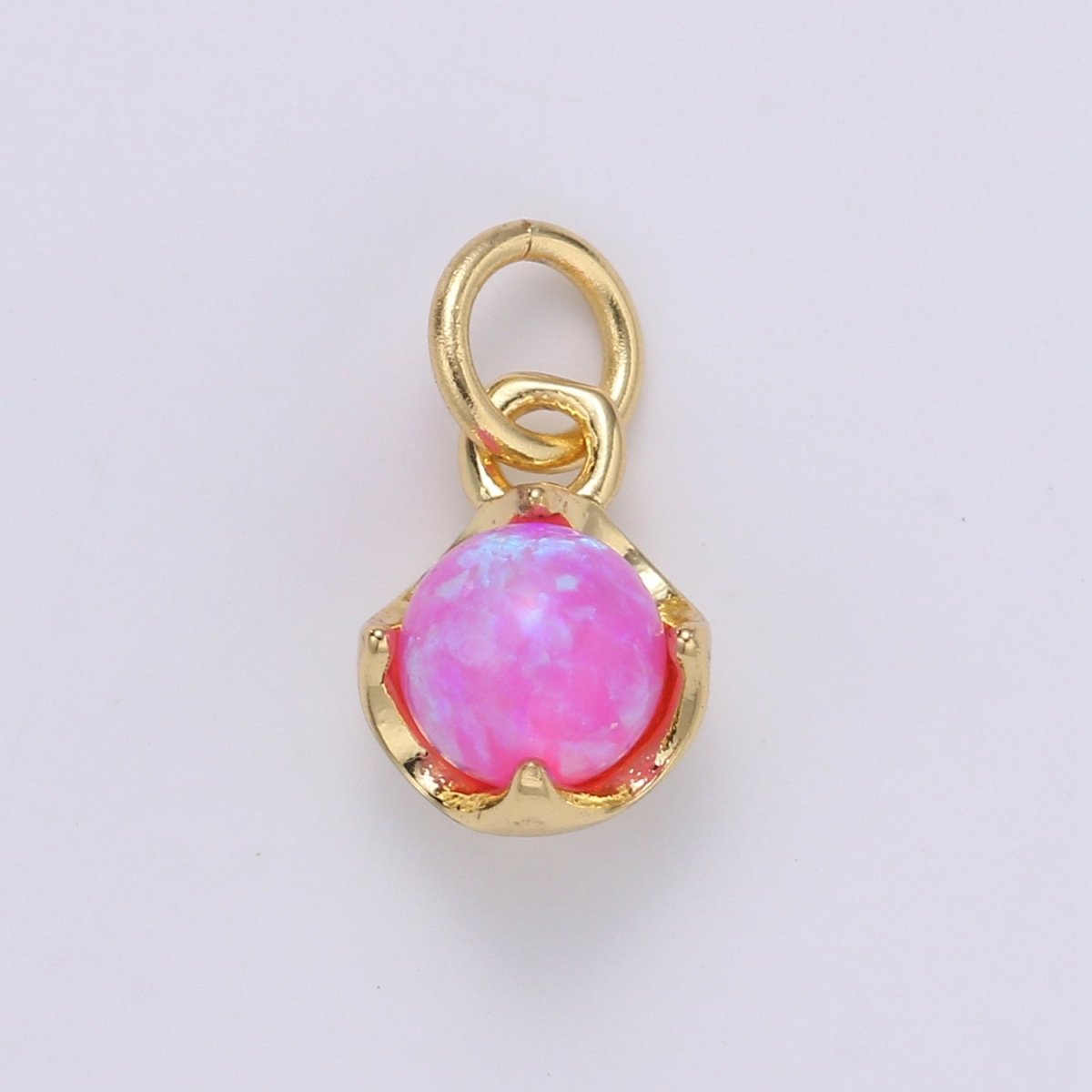 Solitaire Opal Charm, 14K Gold Filled Add on Charm, Round Ball 5mm Diameter Opal Pendant E-037 E-038, E-039, E-040, E-041, E-042, E-043, E-043, E-044, E-045, E-046, E-047, E-048 - DLUXCA