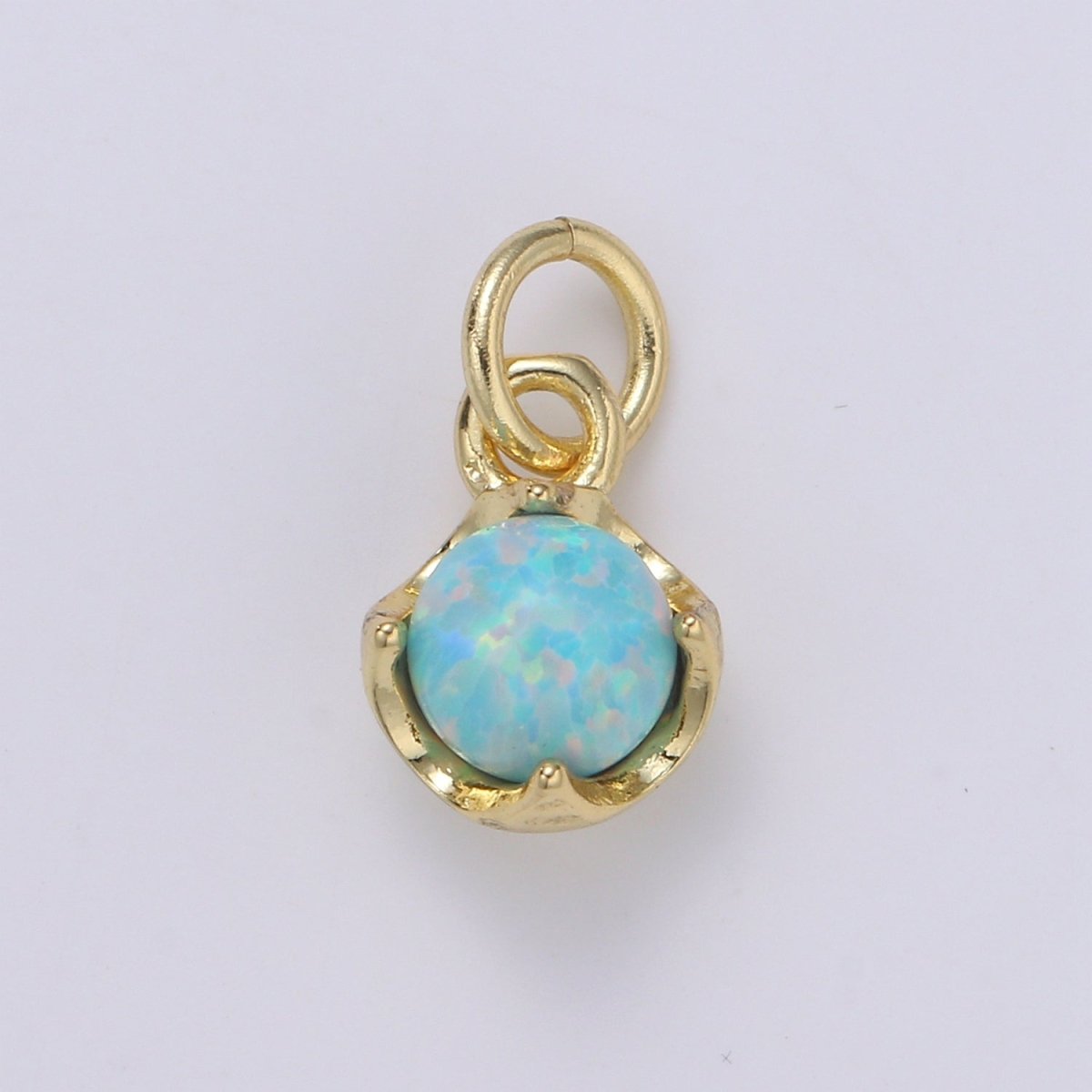 Solitaire Opal Charm, 14K Gold Filled Add on Charm, Round Ball 5mm Diameter Opal Pendant E-037 E-038, E-039, E-040, E-041, E-042, E-043, E-043, E-044, E-045, E-046, E-047, E-048 - DLUXCA