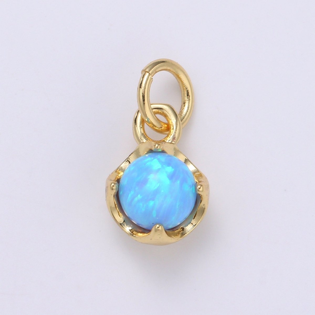 Solitaire Opal Charm, 14K Gold Filled Add on Charm, Round Ball 5mm Diameter Opal Pendant E-037 E-038, E-039, E-040, E-041, E-042, E-043, E-043, E-044, E-045, E-046, E-047, E-048 - DLUXCA