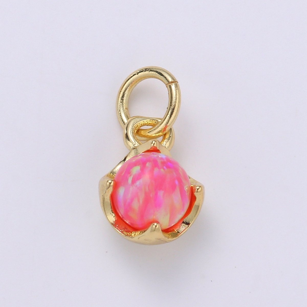 Solitaire Opal Charm, 14K Gold Filled Add on Charm, Round Ball 5mm Diameter Opal Pendant E-037 E-038, E-039, E-040, E-041, E-042, E-043, E-043, E-044, E-045, E-046, E-047, E-048 - DLUXCA