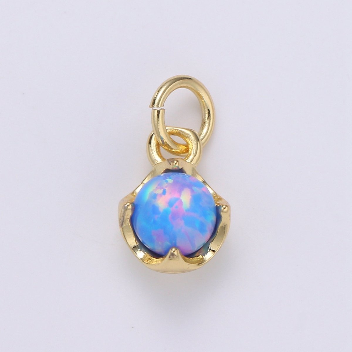 Solitaire Opal Charm, 14K Gold Filled Add on Charm, Round Ball 5mm Diameter Opal Pendant E-037 E-038, E-039, E-040, E-041, E-042, E-043, E-043, E-044, E-045, E-046, E-047, E-048 - DLUXCA