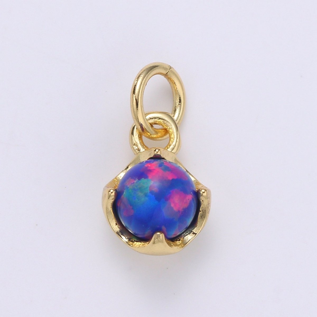 Solitaire Opal Charm, 14K Gold Filled Add on Charm, Round Ball 5mm Diameter Opal Pendant E-037 E-038, E-039, E-040, E-041, E-042, E-043, E-043, E-044, E-045, E-046, E-047, E-048 - DLUXCA