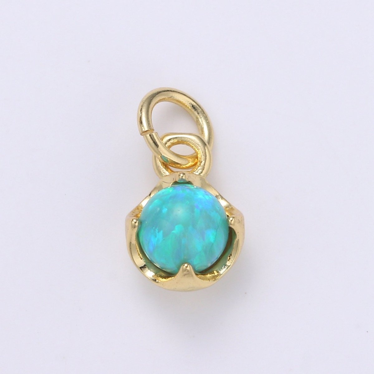 Solitaire Opal Charm, 14K Gold Filled Add on Charm, Round Ball 5mm Diameter Opal Pendant E-037 E-038, E-039, E-040, E-041, E-042, E-043, E-043, E-044, E-045, E-046, E-047, E-048 - DLUXCA