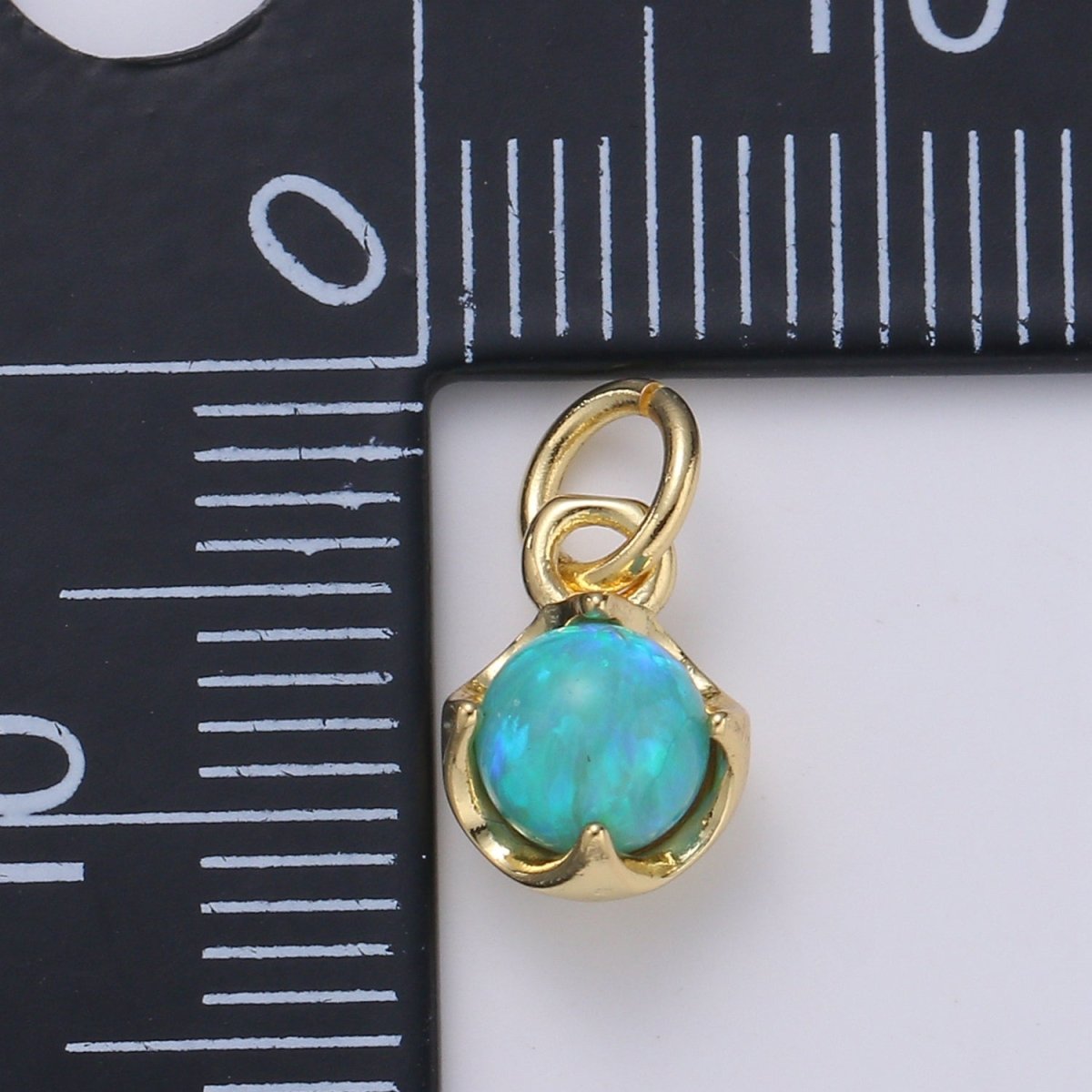 Solitaire Opal Charm, 14K Gold Filled Add on Charm, Round Ball 5mm Diameter Opal Pendant E-037 E-038, E-039, E-040, E-041, E-042, E-043, E-043, E-044, E-045, E-046, E-047, E-048 - DLUXCA