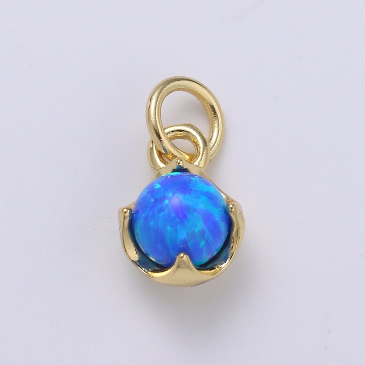 Solitaire Opal Charm, 14K Gold Filled Add on Charm, Round Ball 5mm Diameter Opal Pendant E-037 E-038, E-039, E-040, E-041, E-042, E-043, E-043, E-044, E-045, E-046, E-047, E-048 - DLUXCA