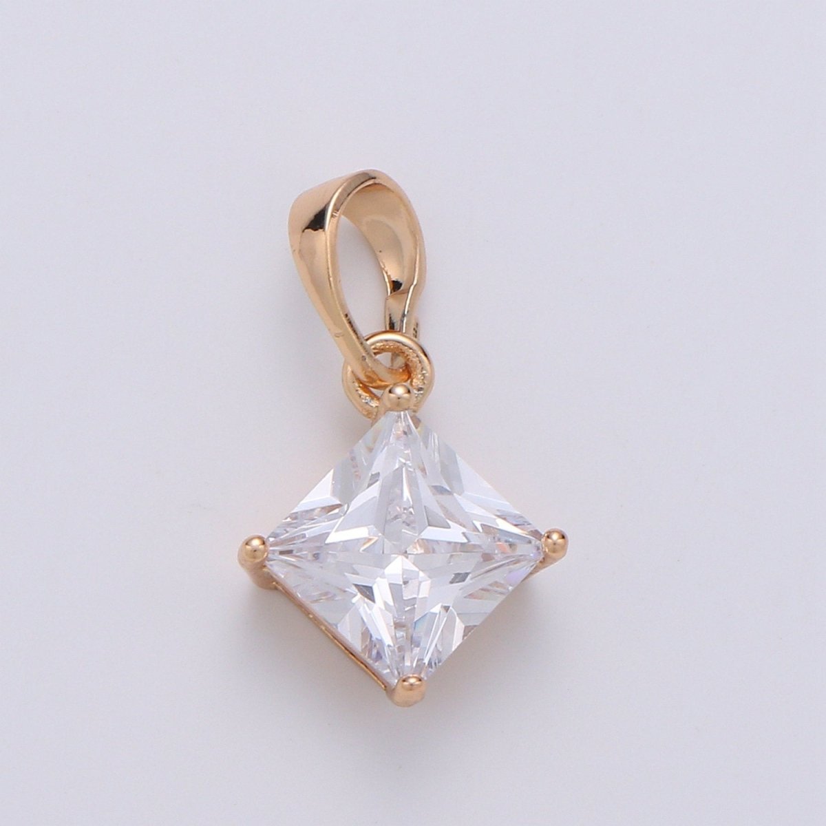 Solitaire Pendant Rose Gold Filled Princess Cut Pendant for necklace April Birthstone, Clear Cubic Rhombus Charm Geometric jewelry J-089 - DLUXCA