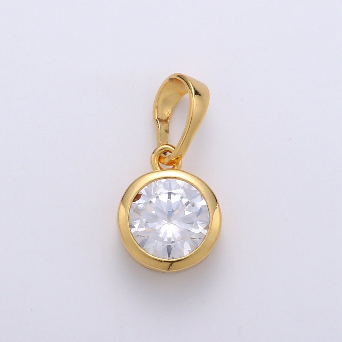 Solitaire Round Cubic Zirconia in Bezel Charm Pendant, 24K Gold Filled Charm for Dangle Necklace Bracelet Earring Supply J-076 - DLUXCA