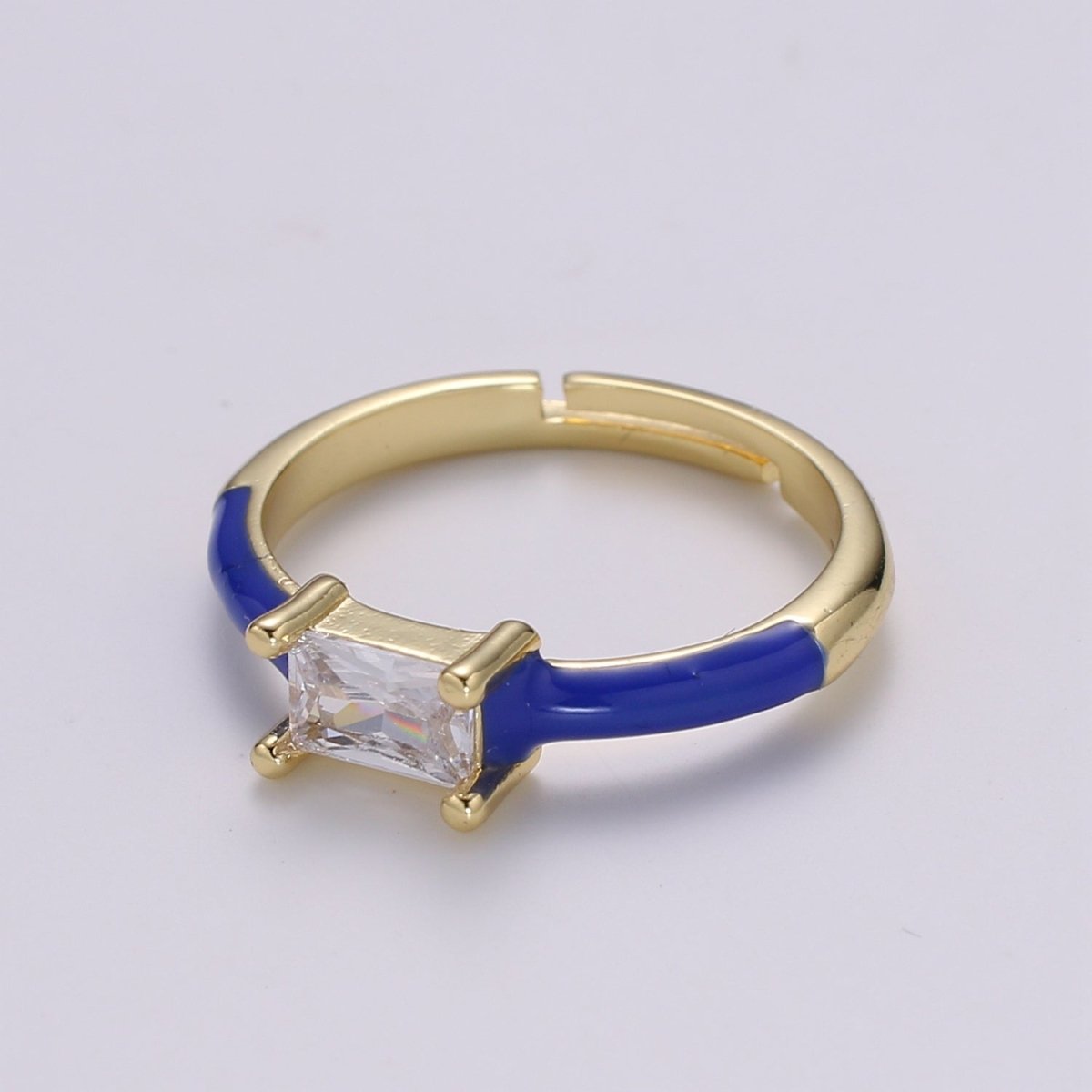 Solo Baguette Ring Gold Cocktail Ring Enamel rectangle ring, gold Colorful Enamel ring, 14k gold filled Adjustable Ring for Statement Ring - DLUXCA