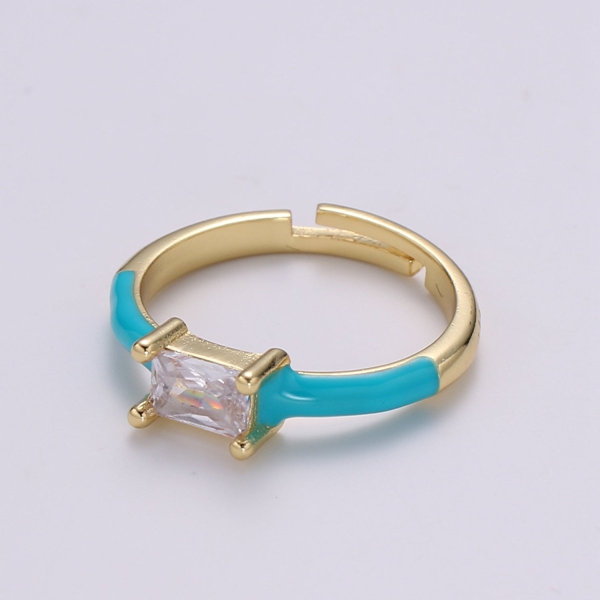 Solo Baguette Ring Gold Cocktail Ring Enamel rectangle ring, gold Colorful Enamel ring, 14k gold filled Adjustable Ring for Statement Ring - DLUXCA