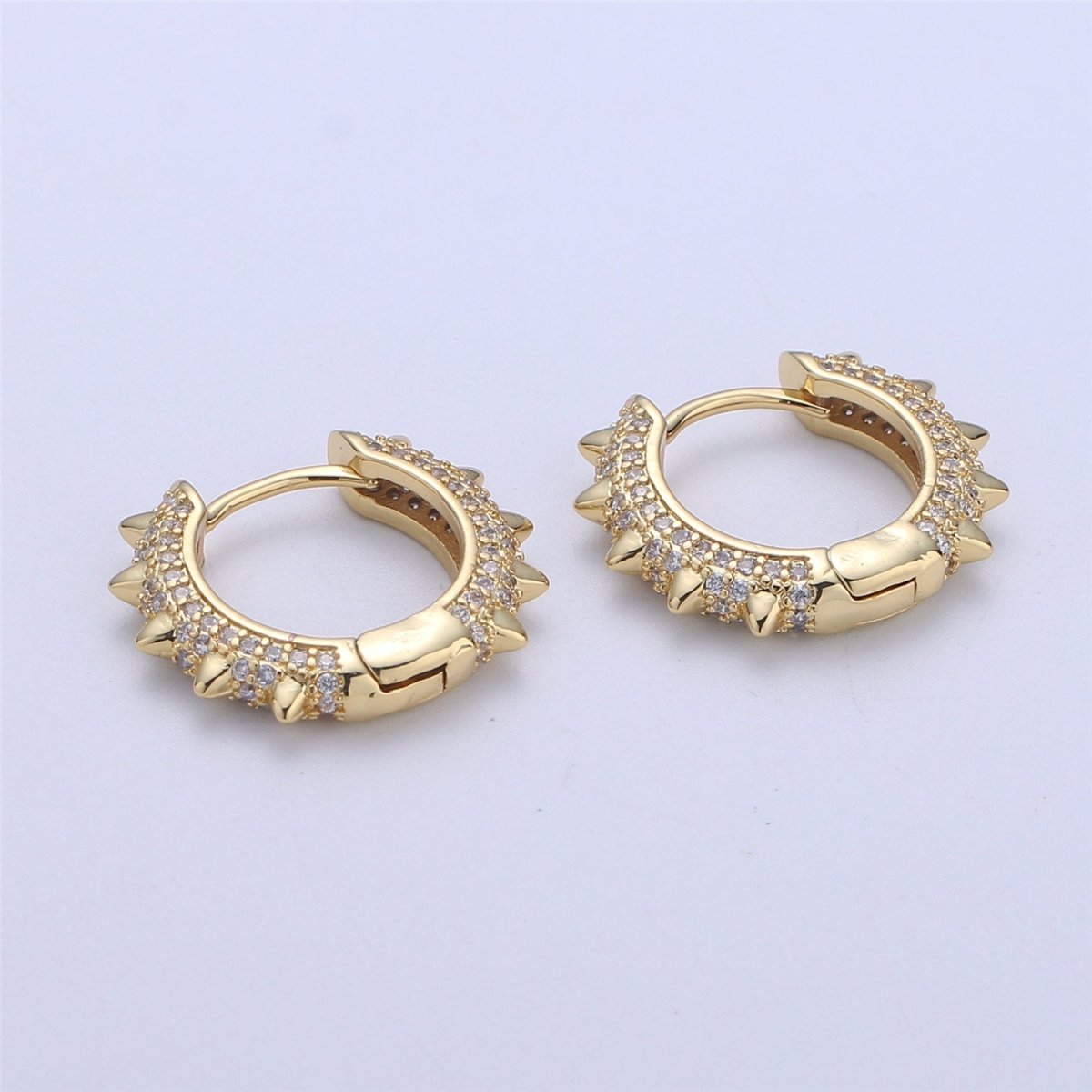 Spike earrings Micro Pave Spike hoops Gold spike earrings Multi Color CZ Gold hoops Dainty Earring for everyday earring 20mm K-331 - DLUXCA