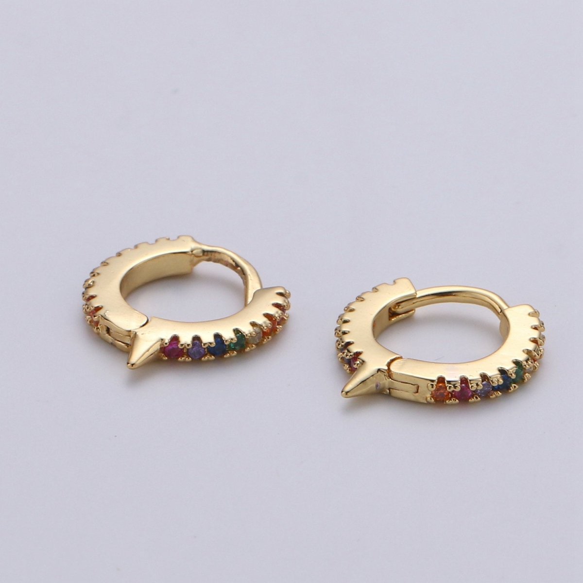 Spike Gold hoop earrings - huggie hoops earrings - Dainty hoops Earring - Tiny hoops Thin hoops Minimalist Jewelry Micro Pave Earring K-643 K-644 - DLUXCA