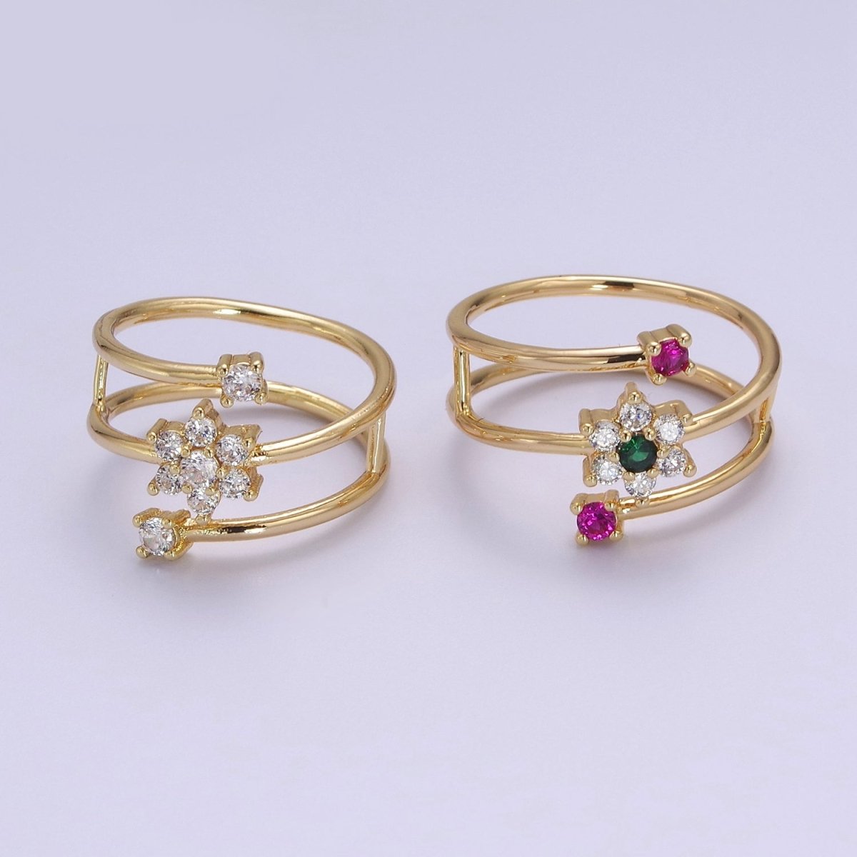 Spiral Finger Wrap Ring/ Flower Cz Gold Band Ringt CZ Diamond Wraparound Ring Midi Thumb Ring S-538 S-539 - DLUXCA