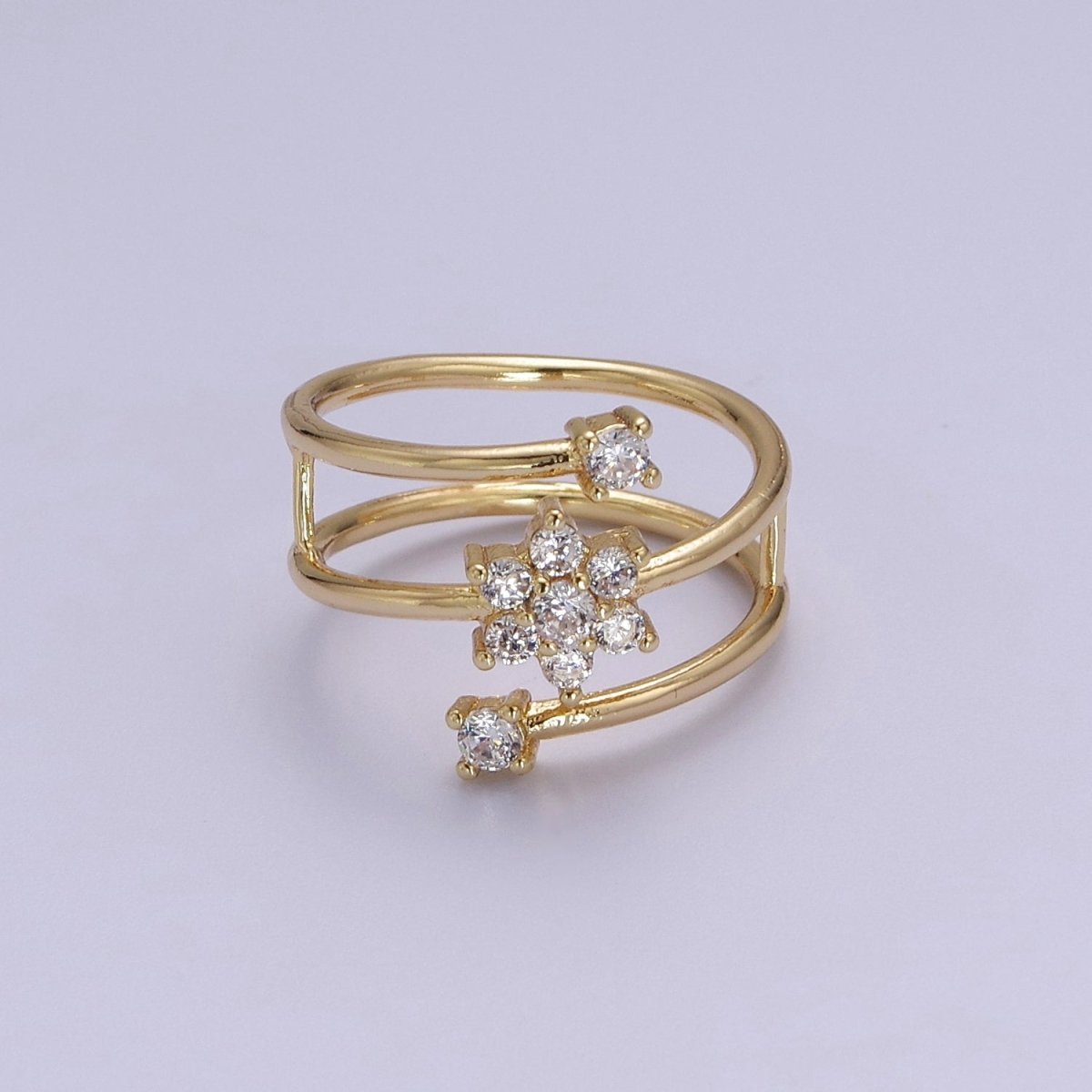 Spiral Finger Wrap Ring/ Flower Cz Gold Band Ringt CZ Diamond Wraparound Ring Midi Thumb Ring S-538 S-539 - DLUXCA