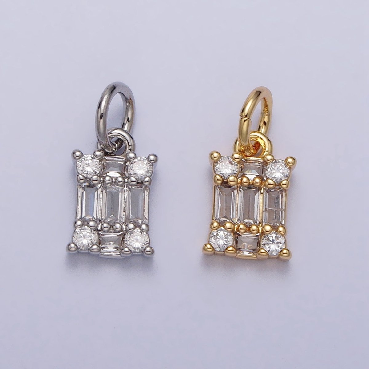 Square Clear CZ Cubic Zirconia Baguette Add-On Charm in Gold & Silver | AC209 AC210 - DLUXCA