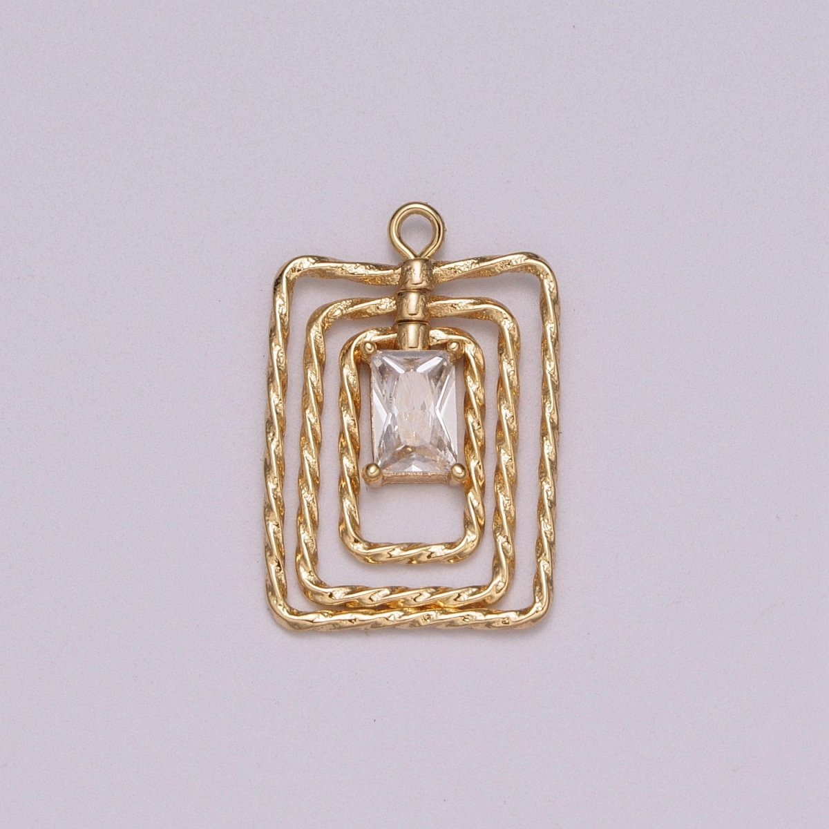 Square CZ Pendant, vintage CZ charms, Cubic Zirconia charm, 18K Gold Filled Dangle Charm for Necklace M-825 - DLUXCA