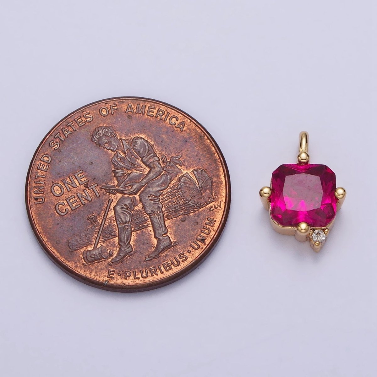 Square Fuchsia CZ Cubic Zirconia Add-On Charm in Gold & Silver | AC191 AC192 - DLUXCA