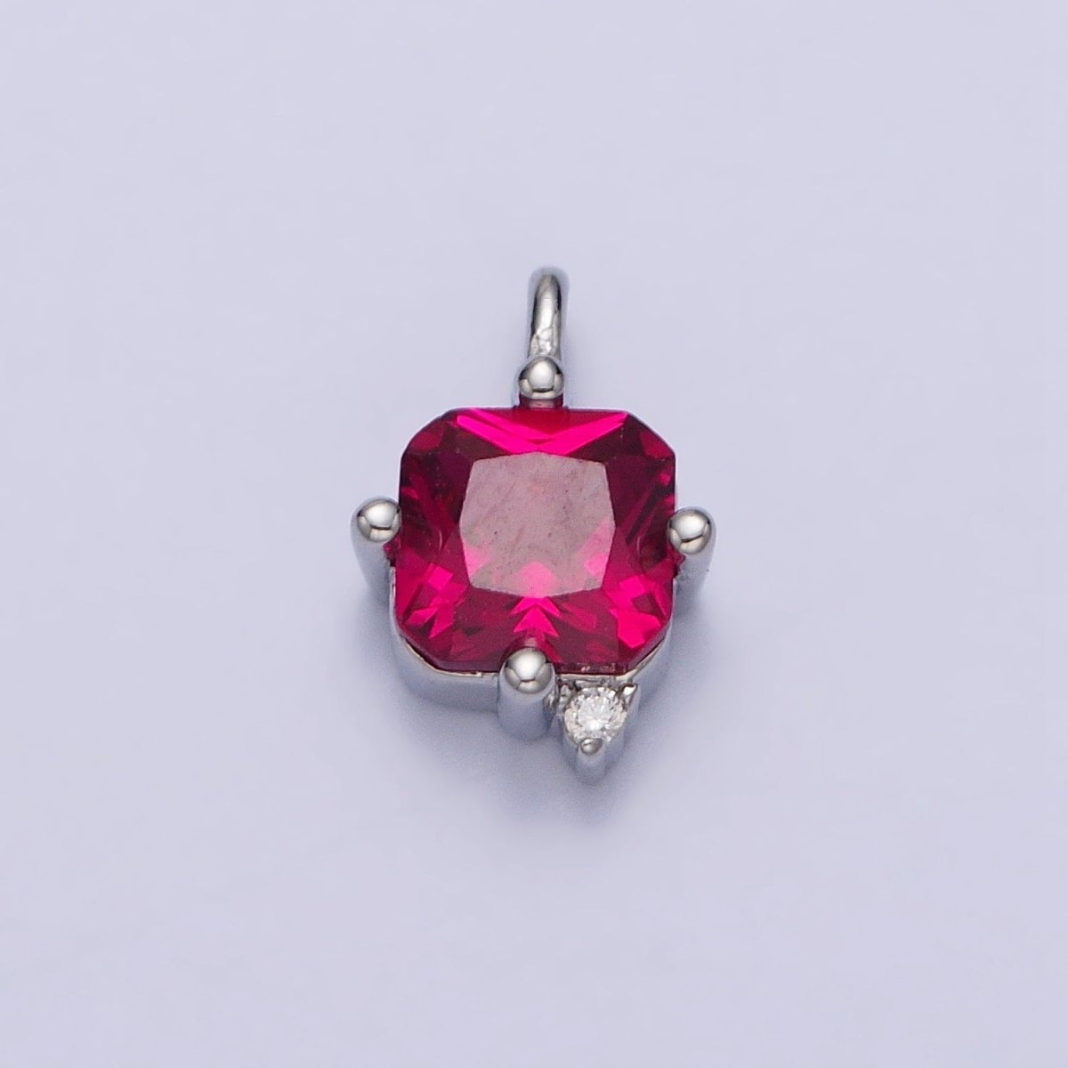 Square Fuchsia CZ Cubic Zirconia Add-On Charm in Gold & Silver | AC191 AC192 - DLUXCA