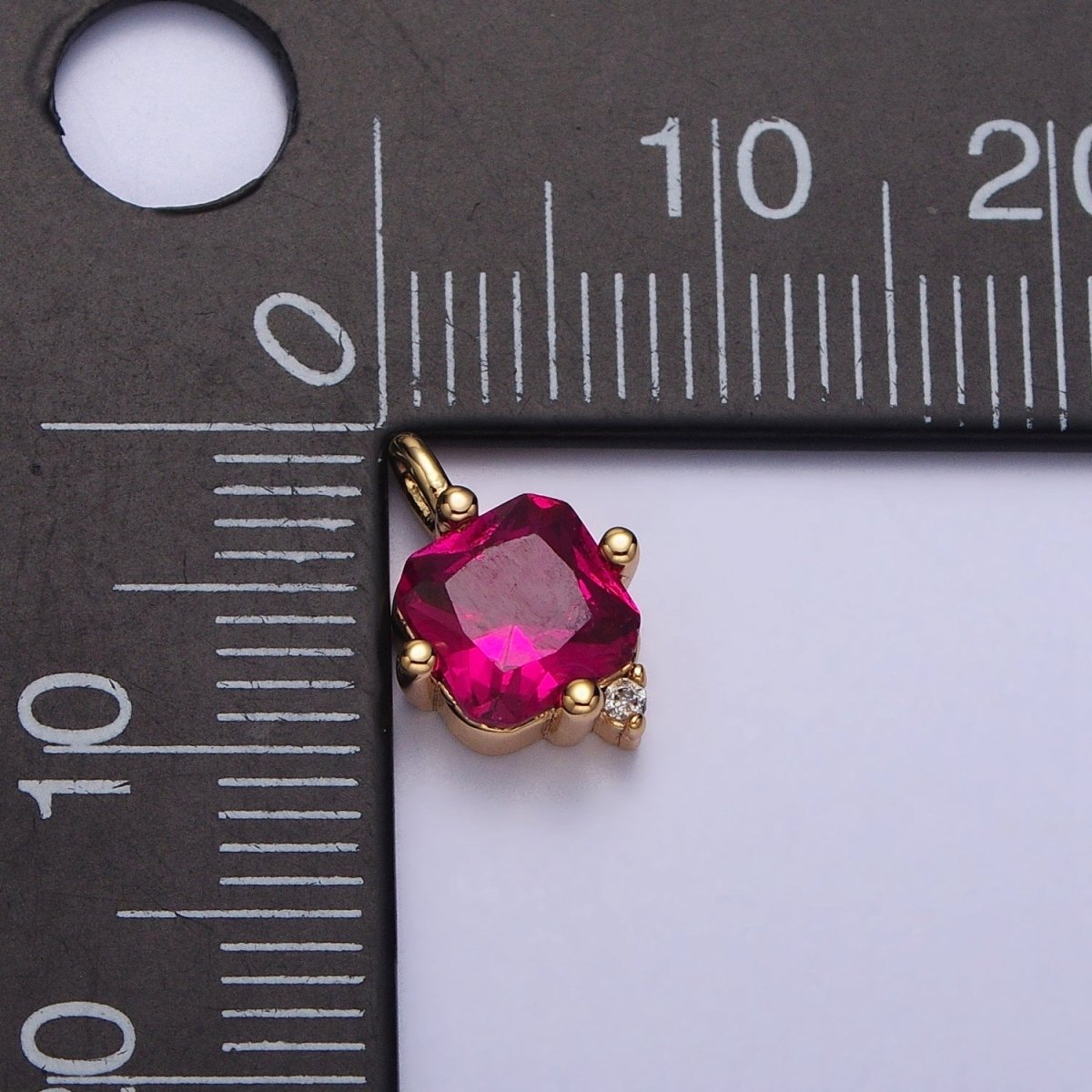 Square Fuchsia CZ Cubic Zirconia Add-On Charm in Gold & Silver | AC191 AC192 - DLUXCA