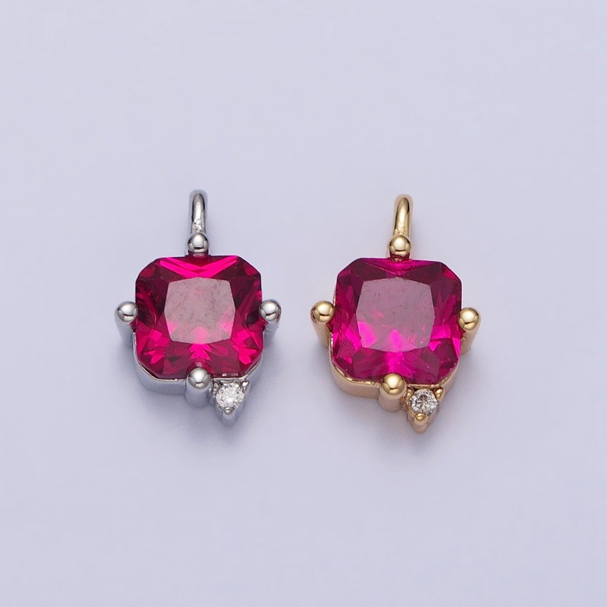 Square Fuchsia CZ Cubic Zirconia Add-On Charm in Gold & Silver | AC191 AC192 - DLUXCA