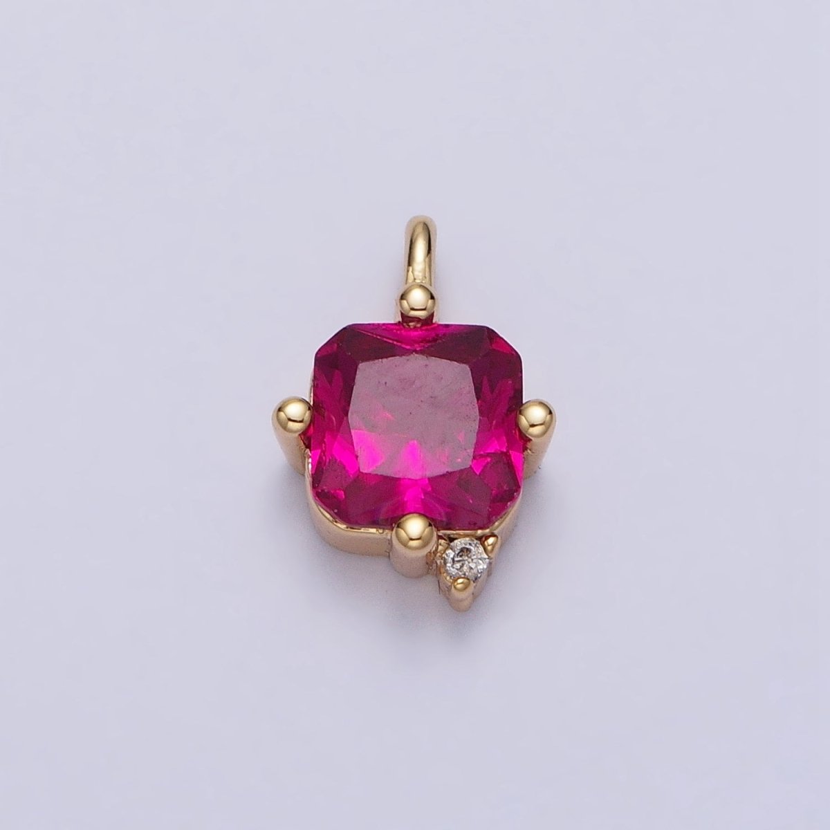 Square Fuchsia CZ Cubic Zirconia Add-On Charm in Gold & Silver | AC191 AC192 - DLUXCA