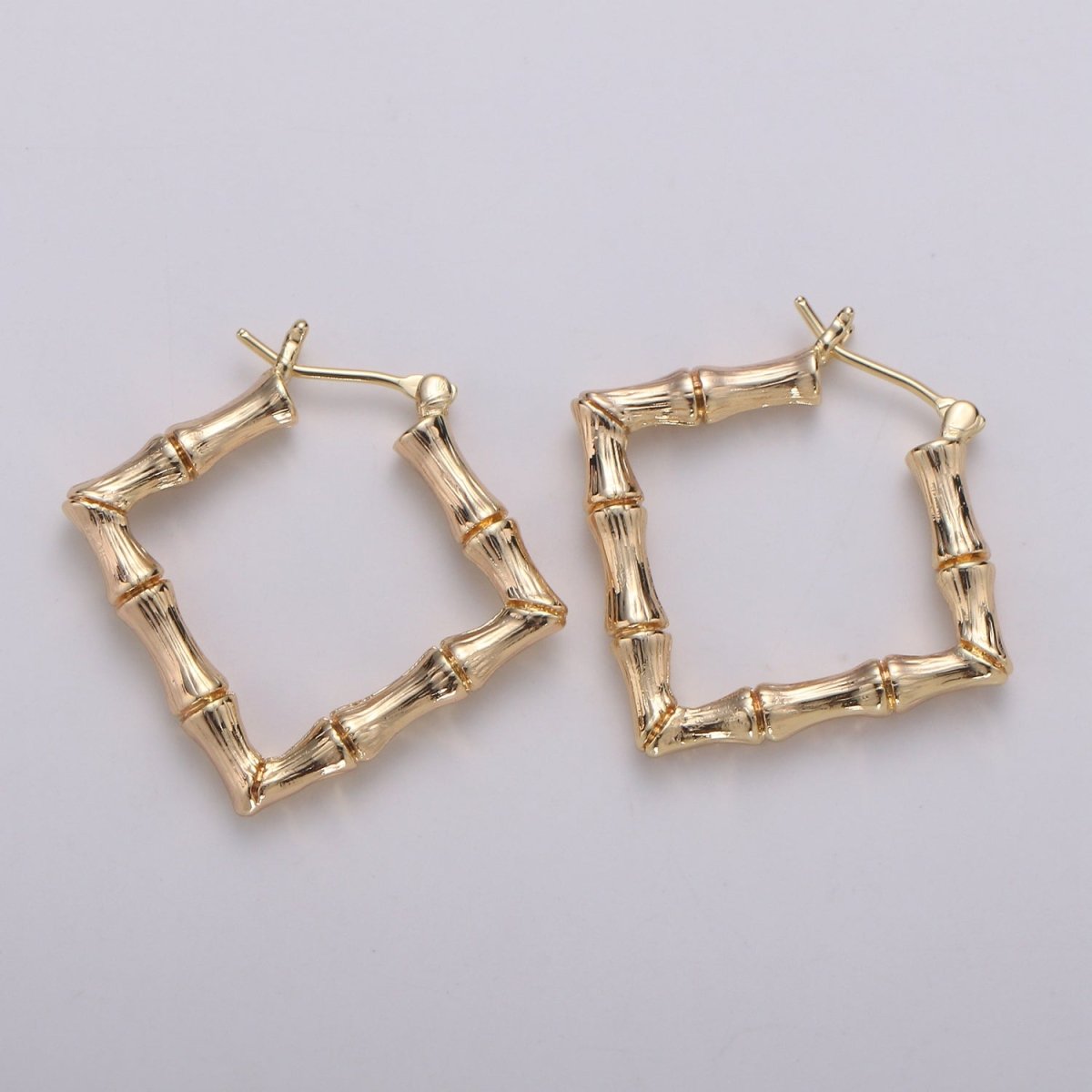 Square Hoop Earrings, 18k Gold Filled Hoop Earrings, Gold Bamboo Earrings, Statement Necklace Everyday Wear Earring for her Q-317 - DLUXCA