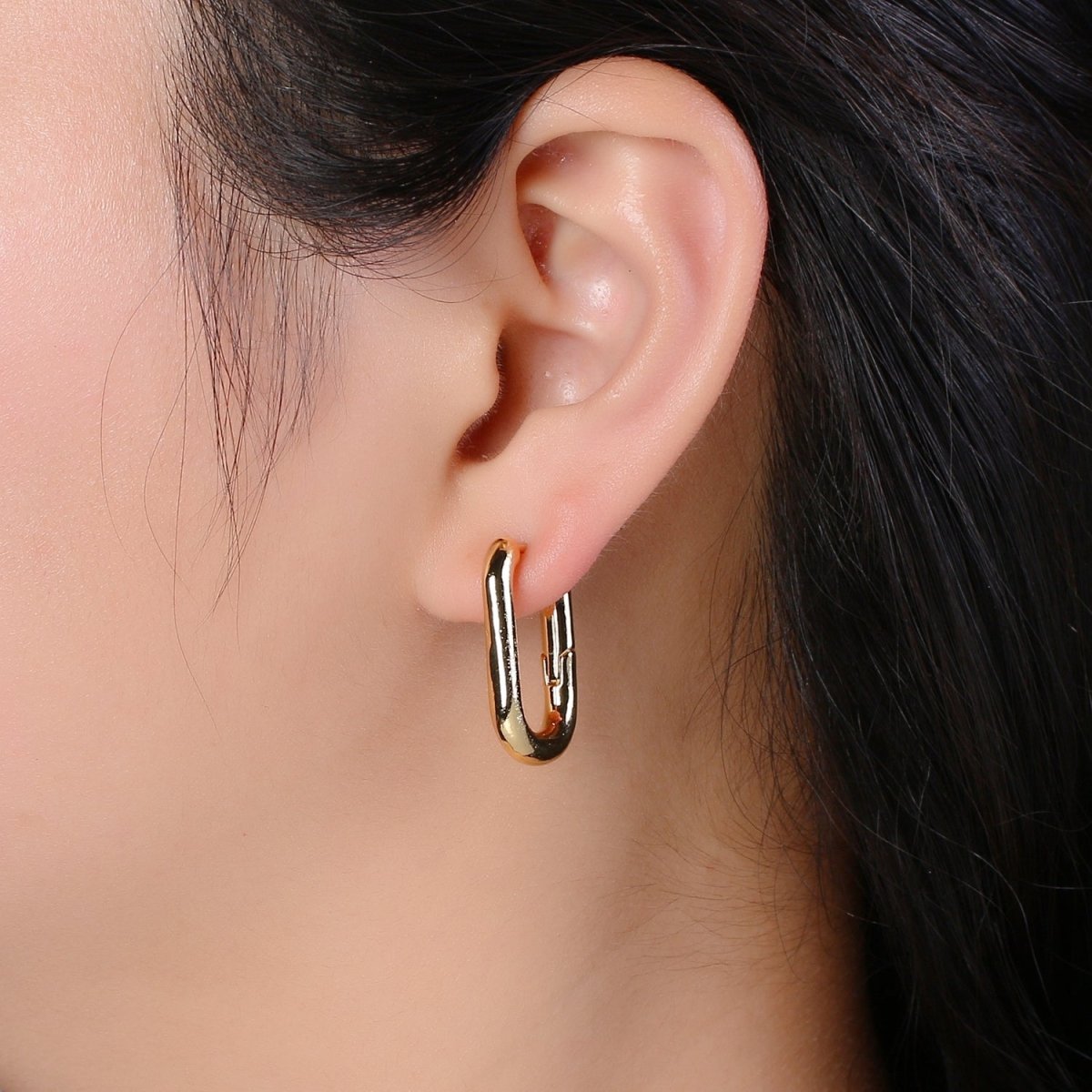 Square Hoop Earrings, U-Shape Gold Hoops, 14k Gold Filled Huggie Earrings, Geometric Huggies, Oval Hoop earrings, Mini hoops Q-087 P-037 - DLUXCA