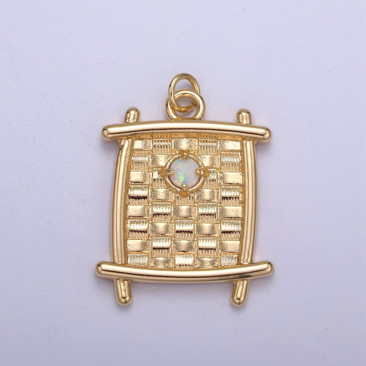 Square Opal Pendant, vintage Tag opal charms 16K Gold Filled Charm N-414 - DLUXCA