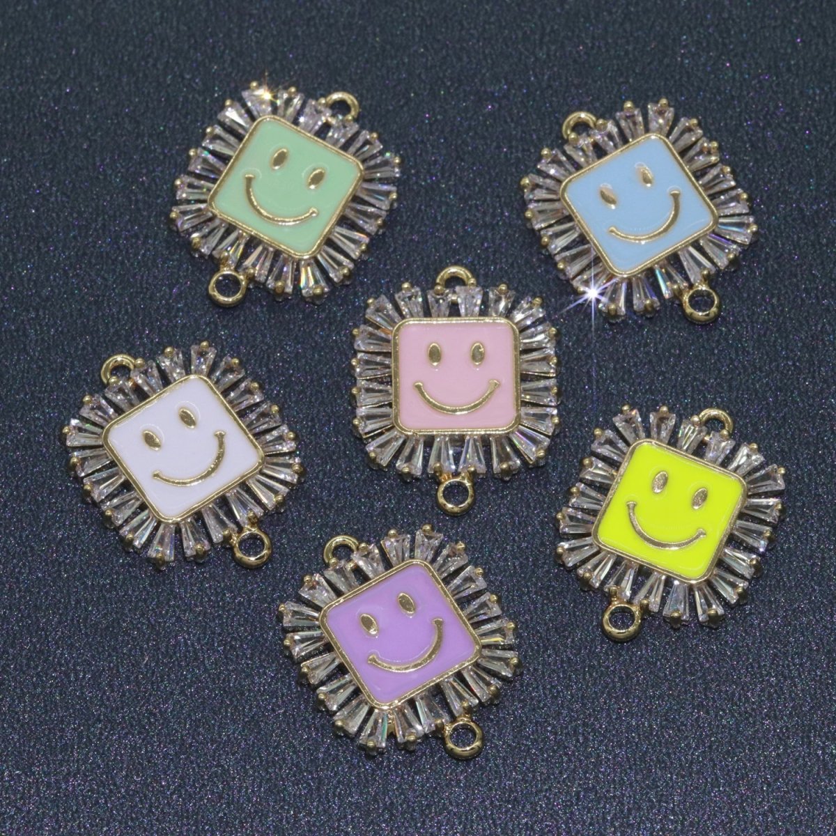 Square Smiley Face Charm Cubic Happy Face Pendant for Necklace Earring Component Enamel Y2K Jewelry Trend White Teal Pink Blue F-850~F-855 - DLUXCA