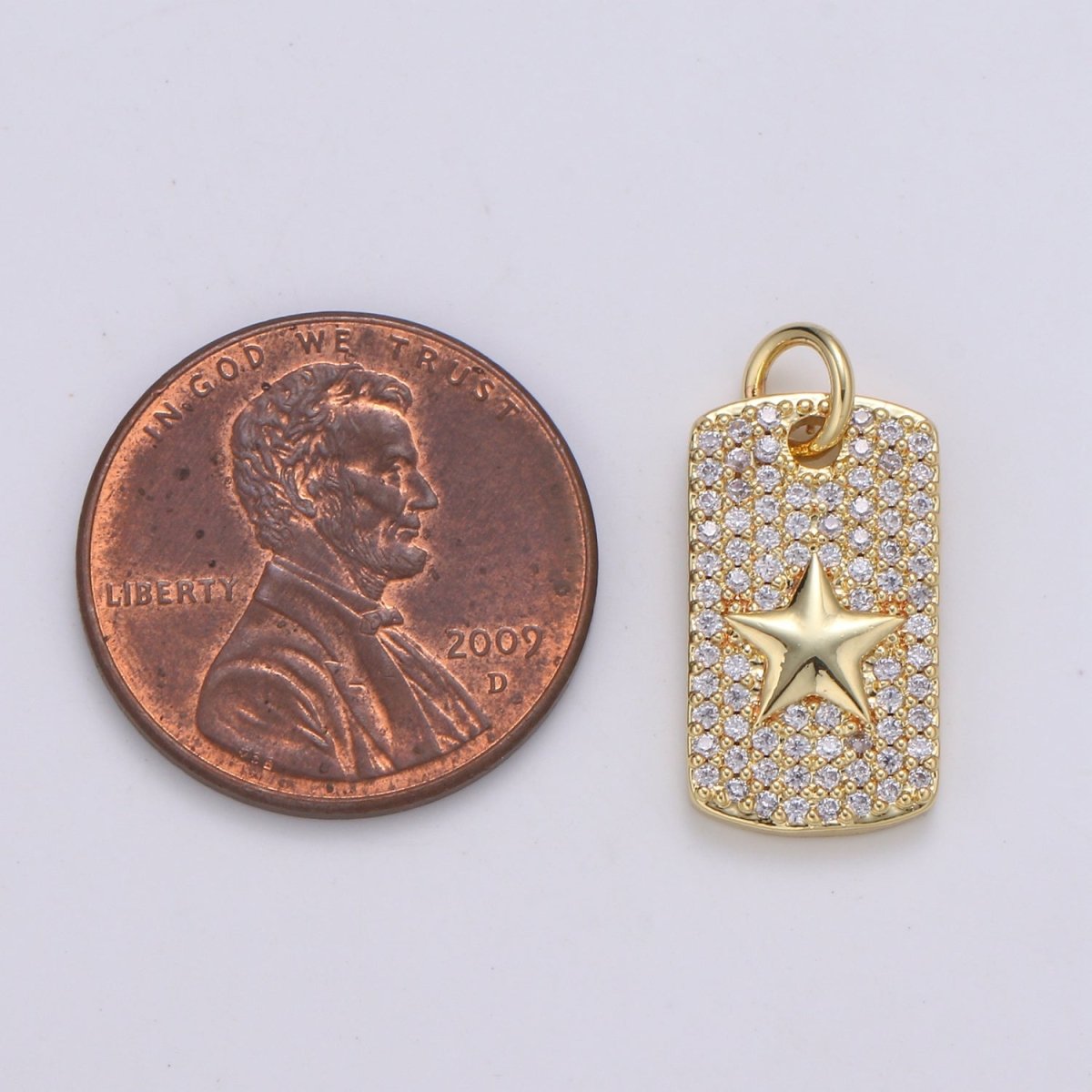 Square Star Charm Gold Filled Crystal Star Charm E-137 - DLUXCA