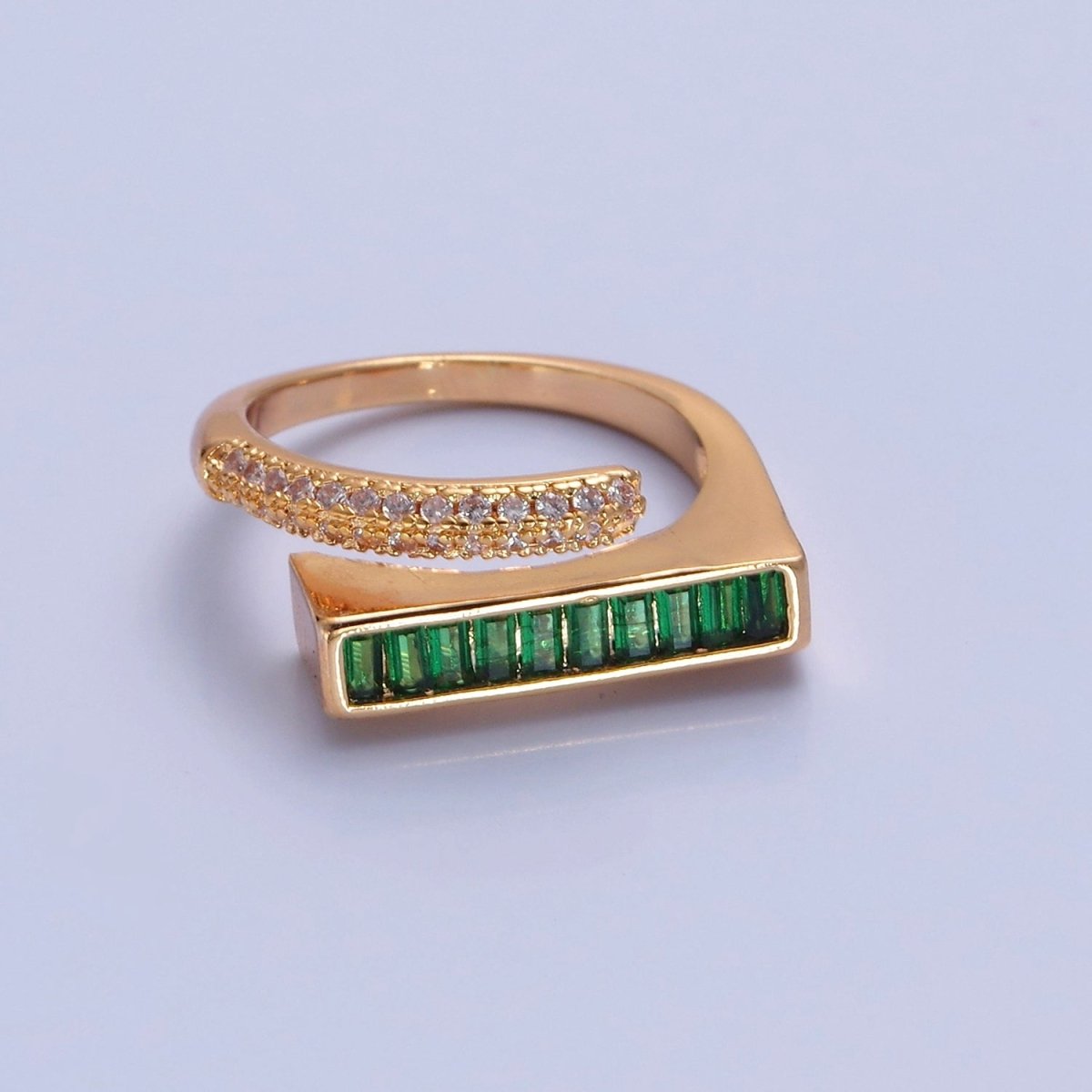 Stackable Gold Pave Baguette Green / Clear CZ Ring O-2232 O-2233 - DLUXCA