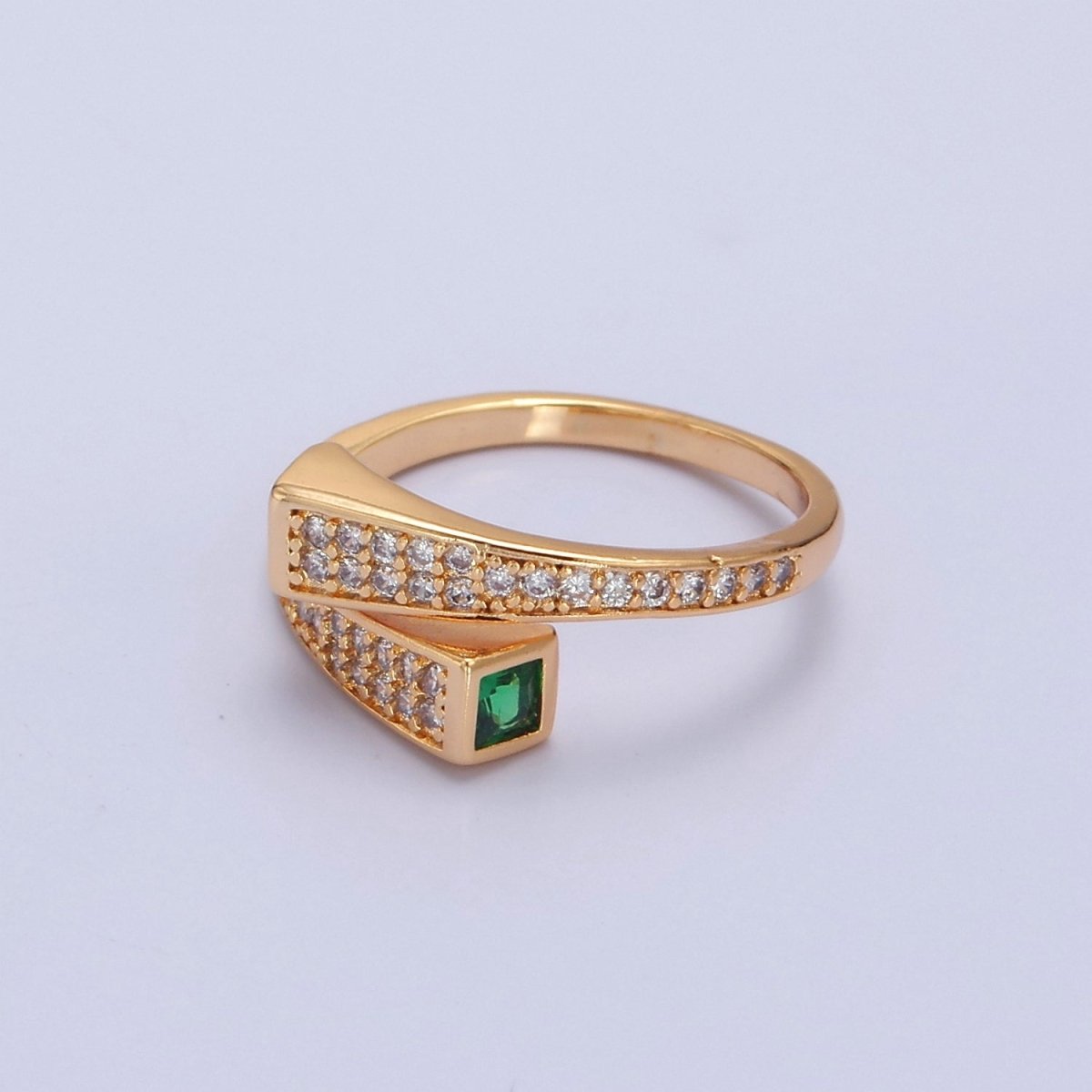 Stackable Pave Ring With Emerald Green CZ Stone open adjustable O-2177 - DLUXCA