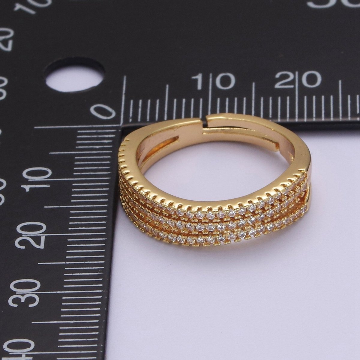 Stacked Ring Gold Filled Ring, Triple Stacking Ring Clear CZ Gold Band Open Adjustable Ring S-523 - DLUXCA