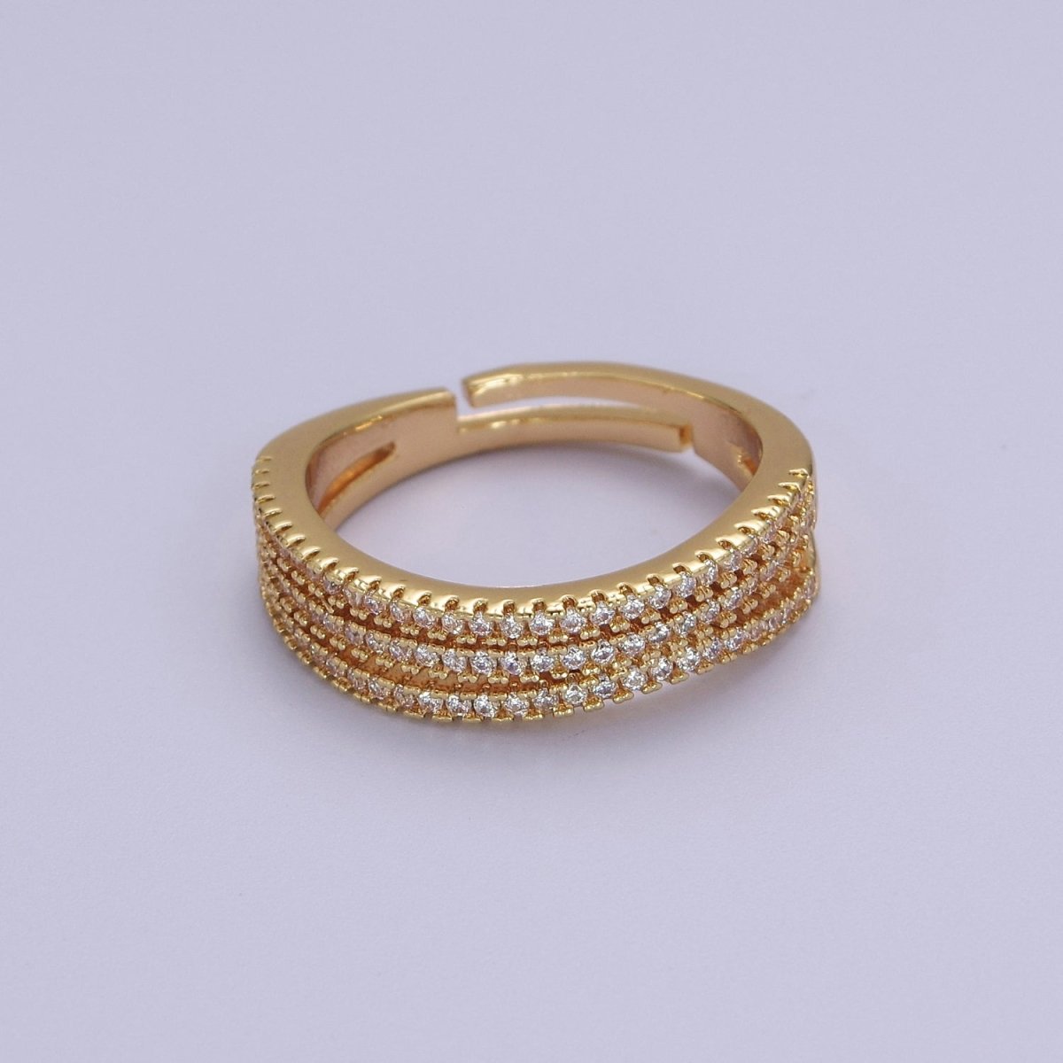 Stacked Ring Gold Filled Ring, Triple Stacking Ring Clear CZ Gold Band Open Adjustable Ring S-523 - DLUXCA