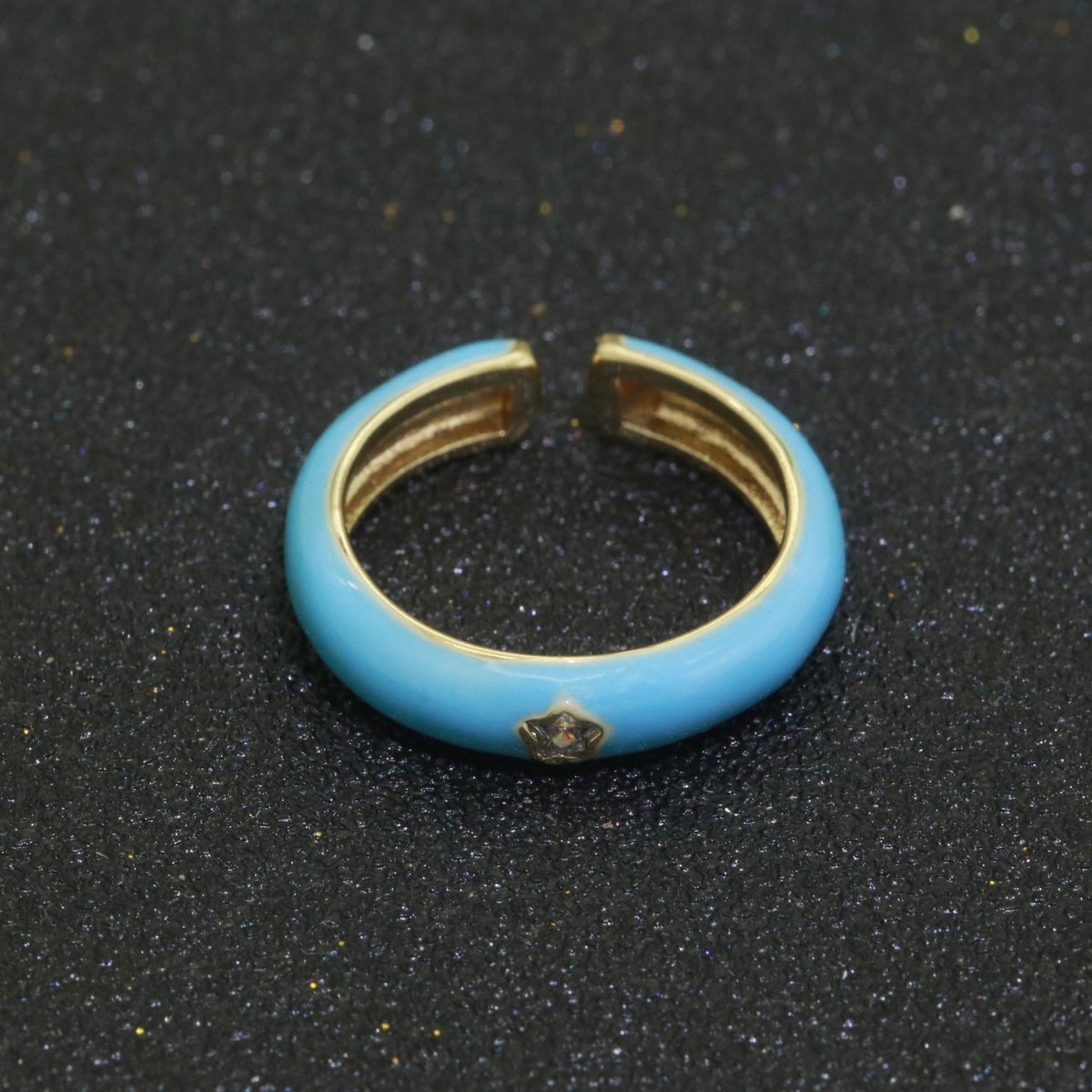 Stacking Enamel Bands Star Ring White Black Blue Teal Band Ring Colorful Jewelry Gold Filled Open Adjustable Ring For Gift S-103~S-107 - DLUXCA