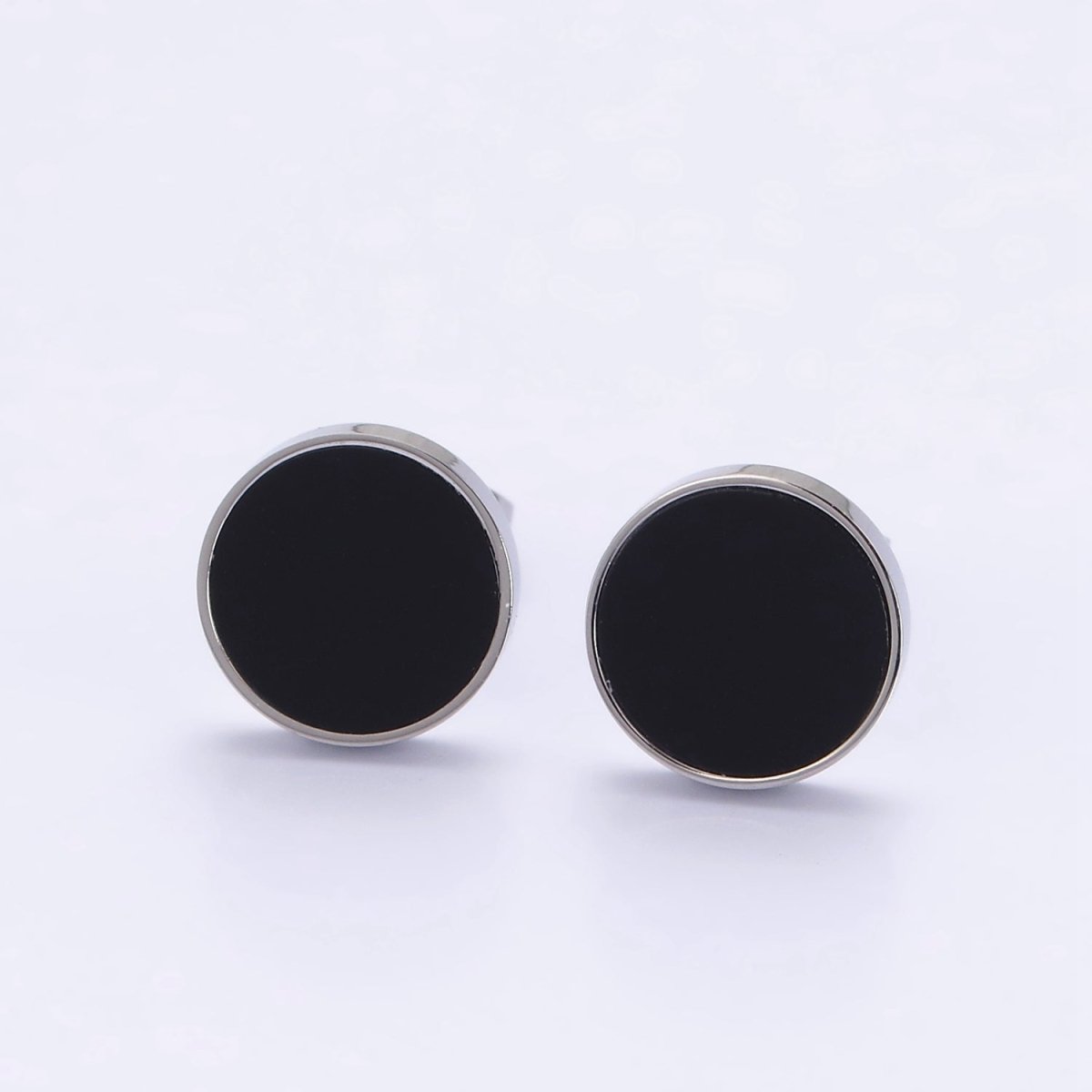 Stainless Steel 10mm Black Acrylic Round Minimalist Stud Earrings | AE725 - DLUXCA
