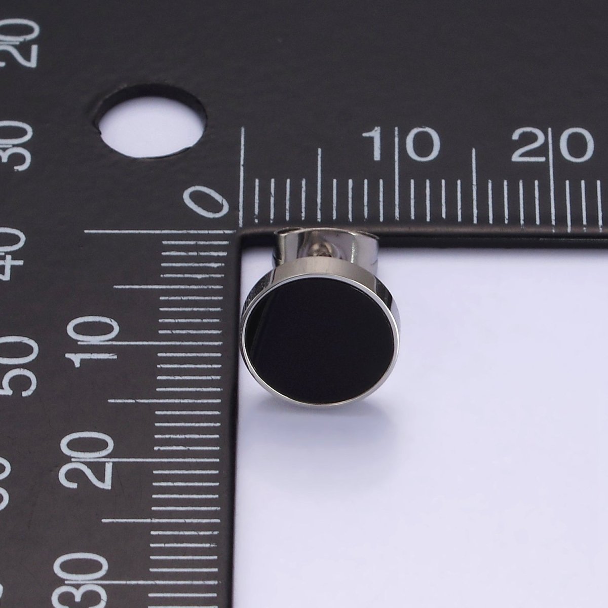 Stainless Steel 10mm Black Acrylic Round Minimalist Stud Earrings | AE725 - DLUXCA