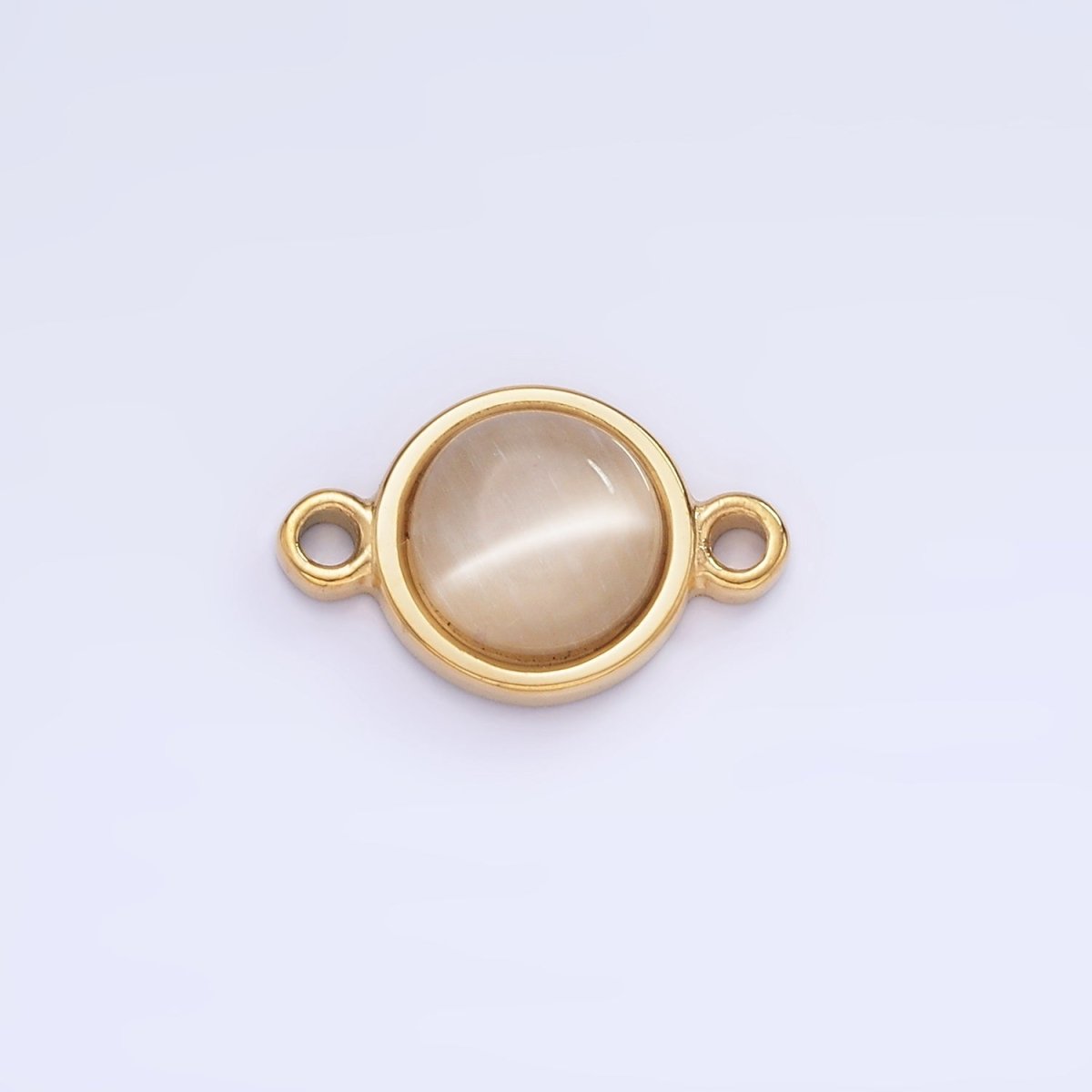 Stainless Steel 10mm Cat's Eye, White Agate, Chalcedony Bezel Round Connector | G361 G363 - DLUXCA