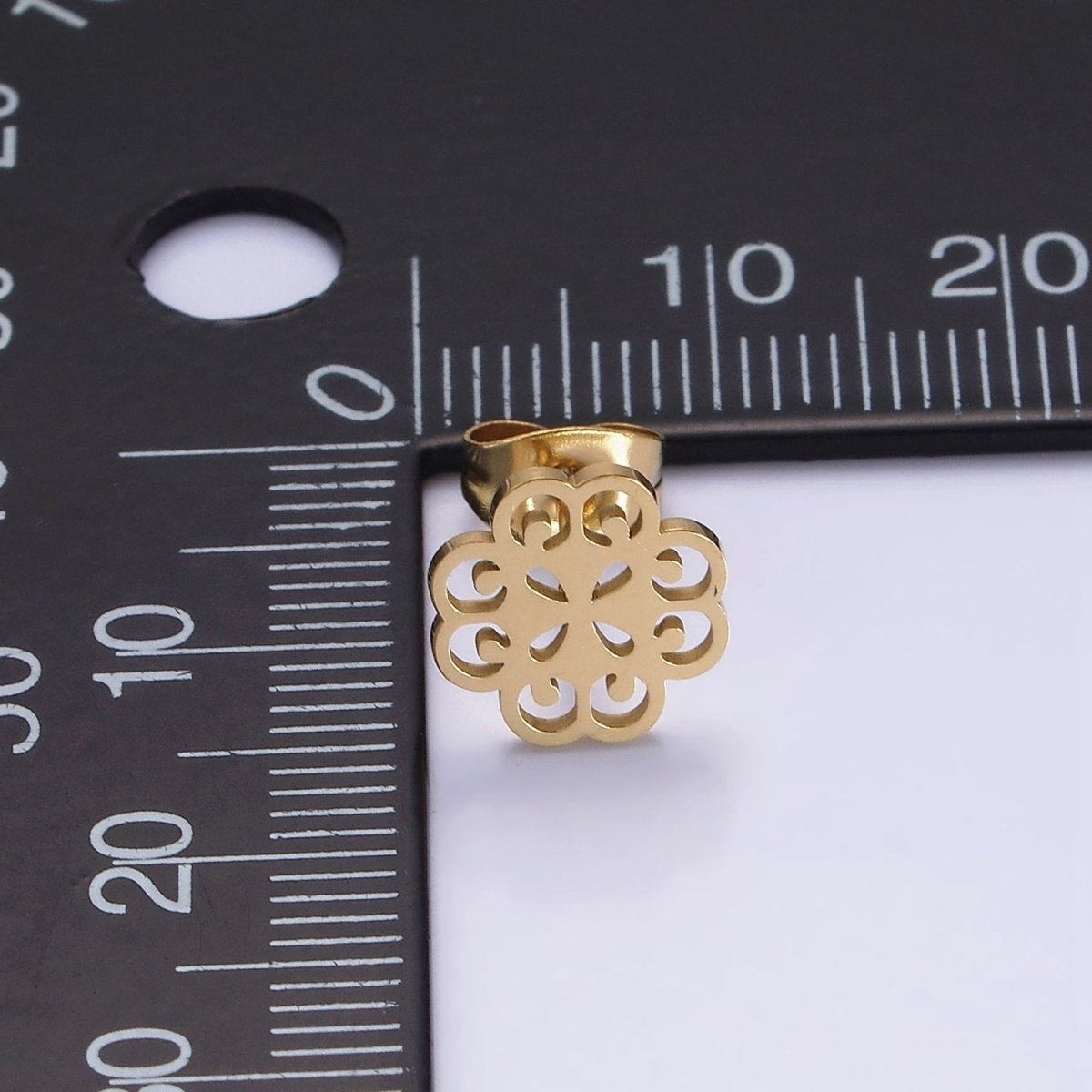 Stainless Steel 10mm Open Artisan Flower Open Stud Earrings | AE731 - DLUXCA