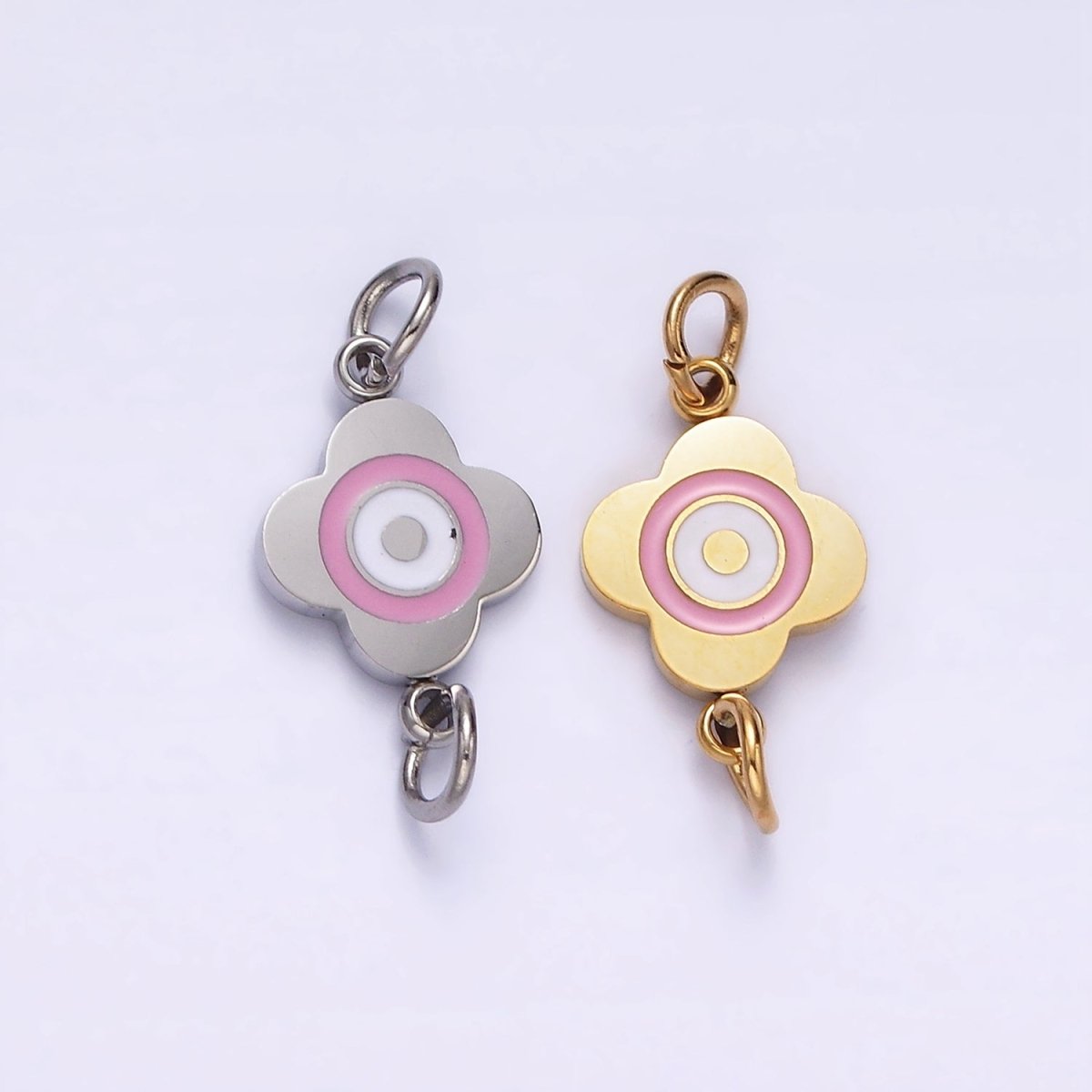 Stainless Steel 10mm Pink Flower Quatrefoil Connector in Gold & Silver | G-893 G-894 - DLUXCA