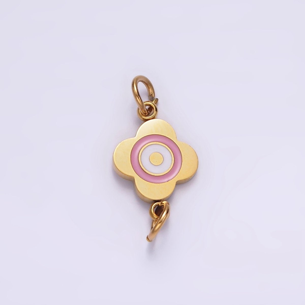 Stainless Steel 10mm Pink Flower Quatrefoil Connector in Gold & Silver | G-893 G-894 - DLUXCA