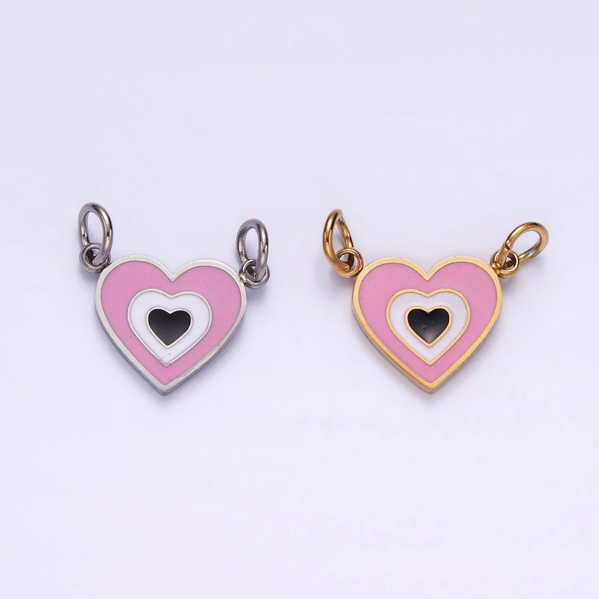 Stainless Steel 10mm Pink Heart Connector in Gold & Silver | G-891 G-892 - DLUXCA