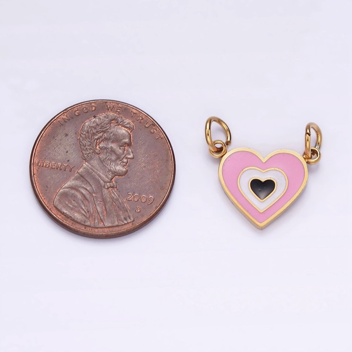 Stainless Steel 10mm Pink Heart Connector in Gold & Silver | G-891 G-892 - DLUXCA